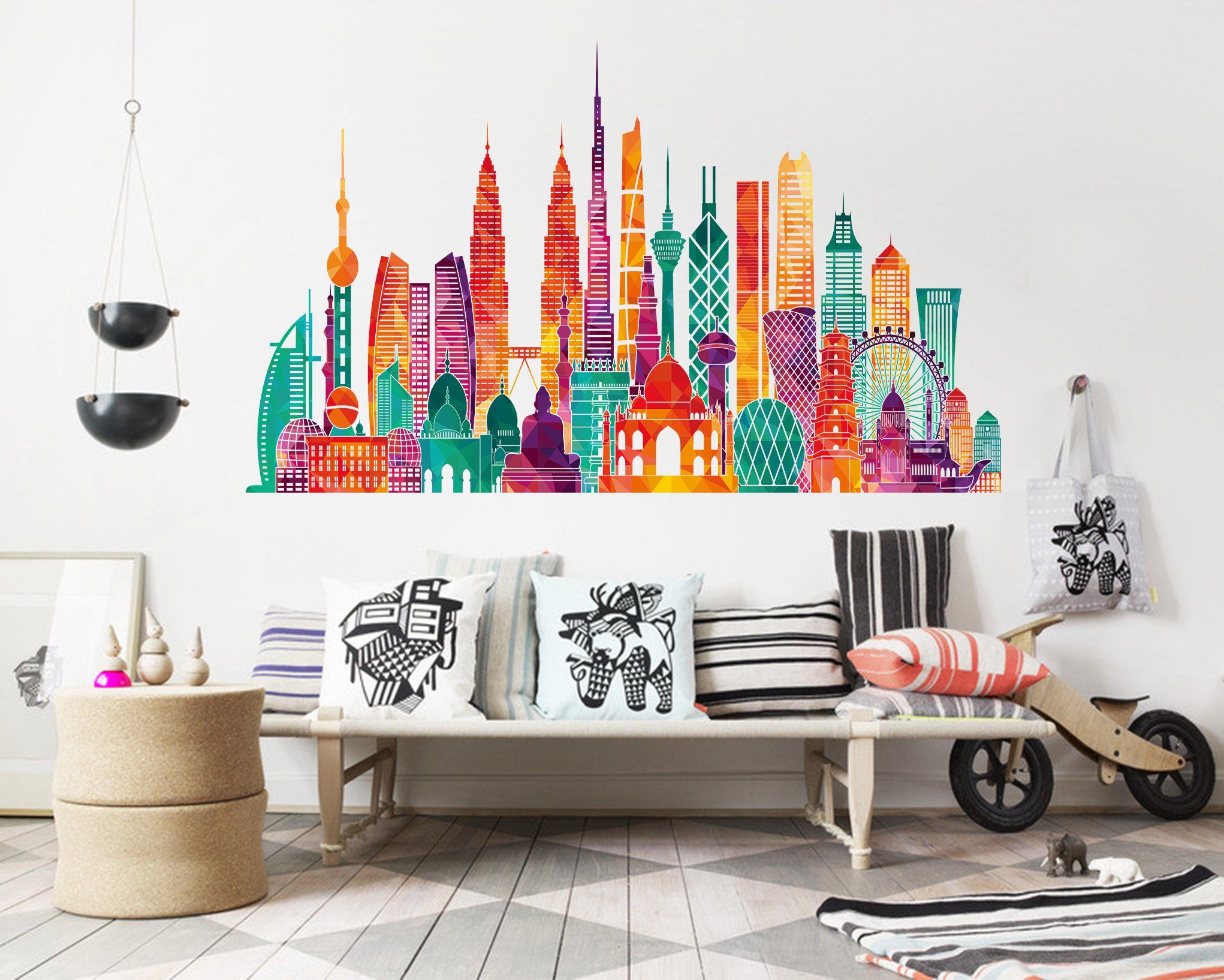3D Colored Building 058 Wall Stickers Wallpaper AJ Wallpaper