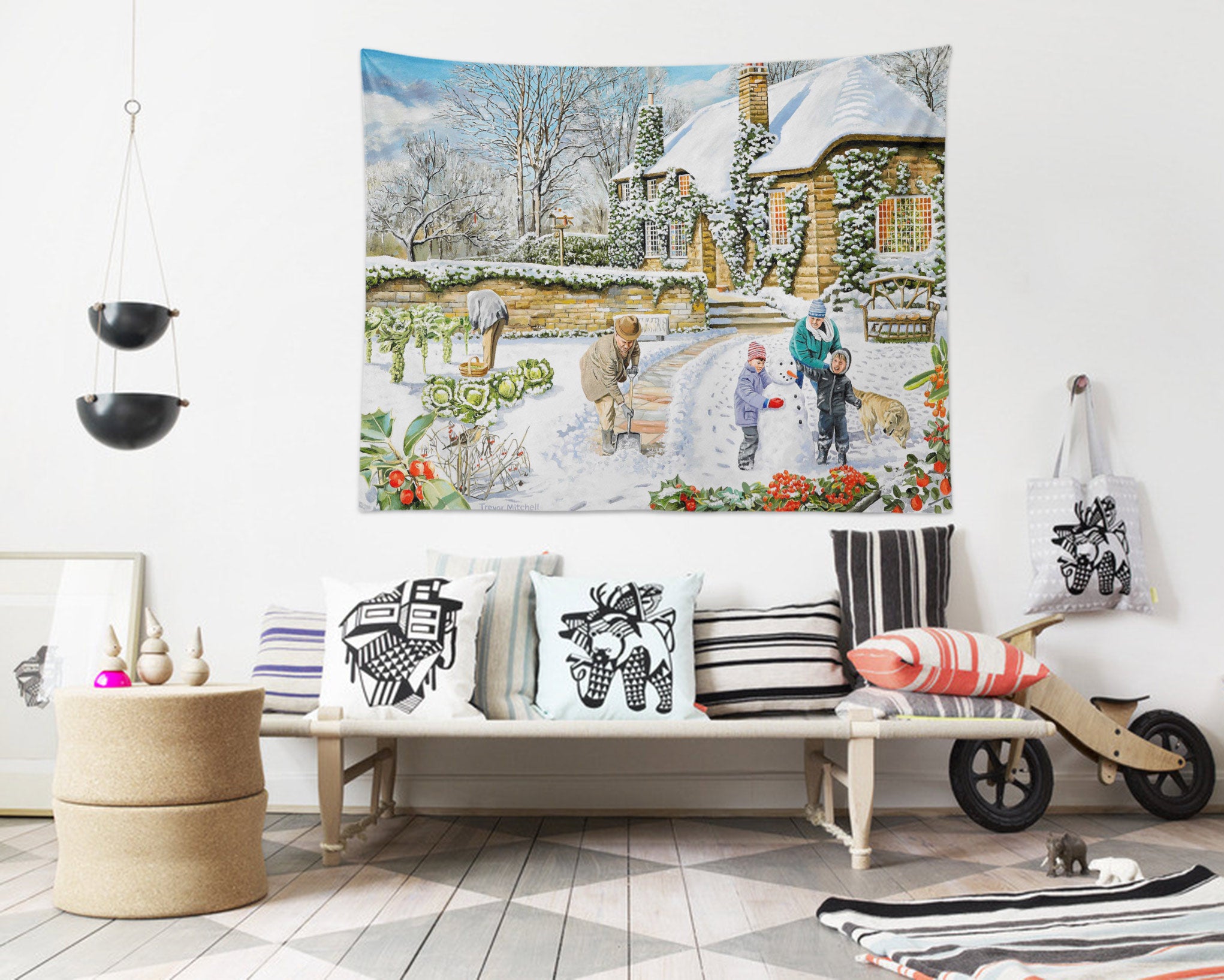 3D House Snow Kid 11233 Trevor Mitchell Tapestry Hanging Cloth Hang