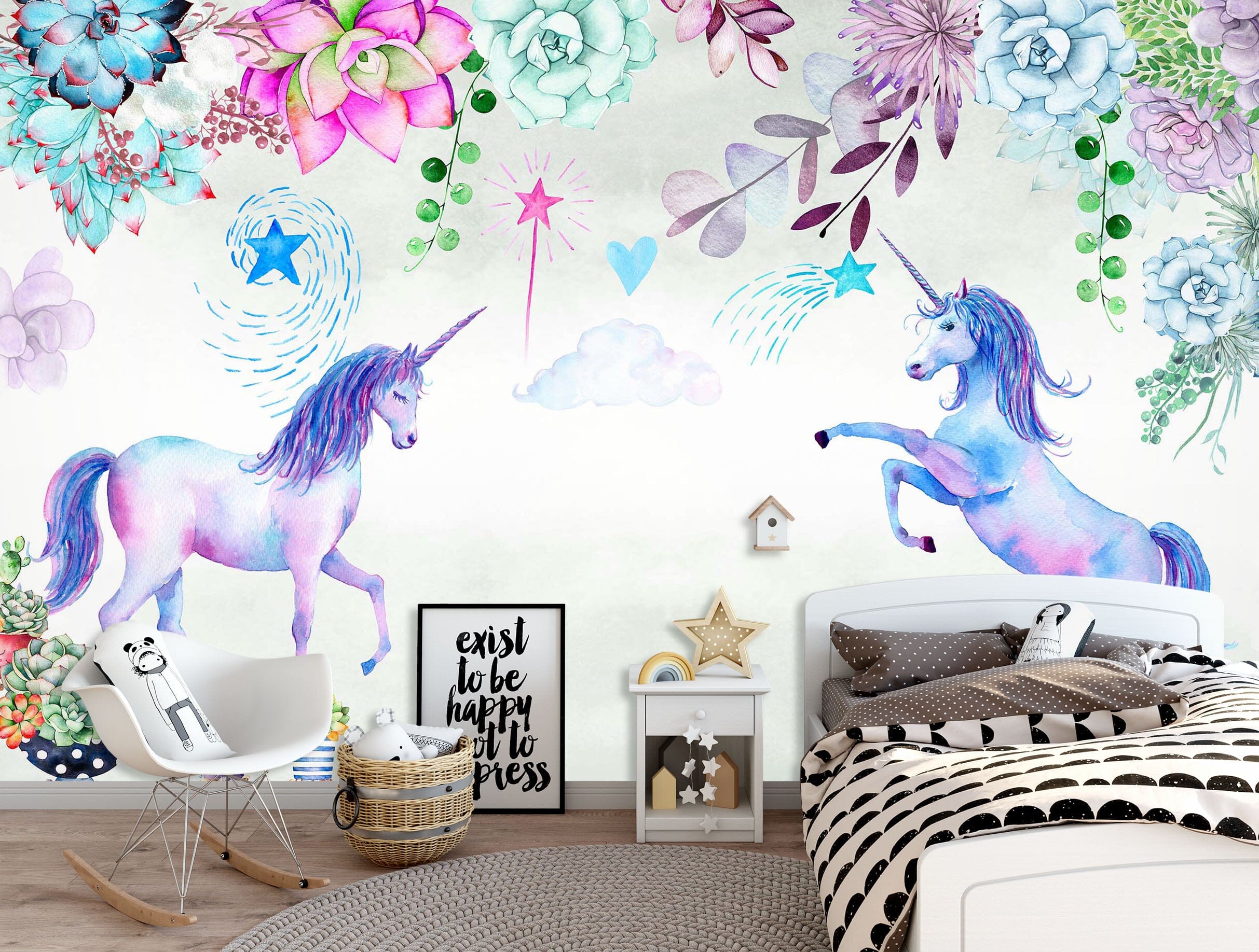 3D Unicorn Flowers 1428 Wall Murals Wallpaper AJ Wallpaper 2