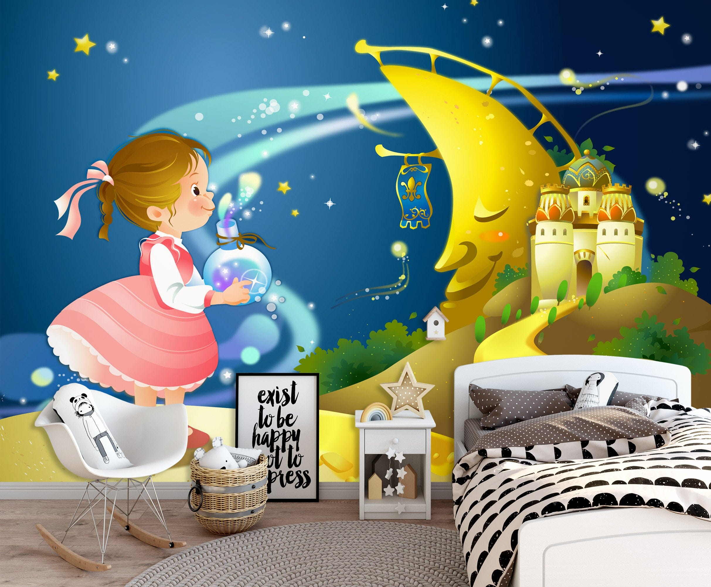 3D Moon Girl 1653 Wall Murals Wallpaper AJ Wallpaper 2