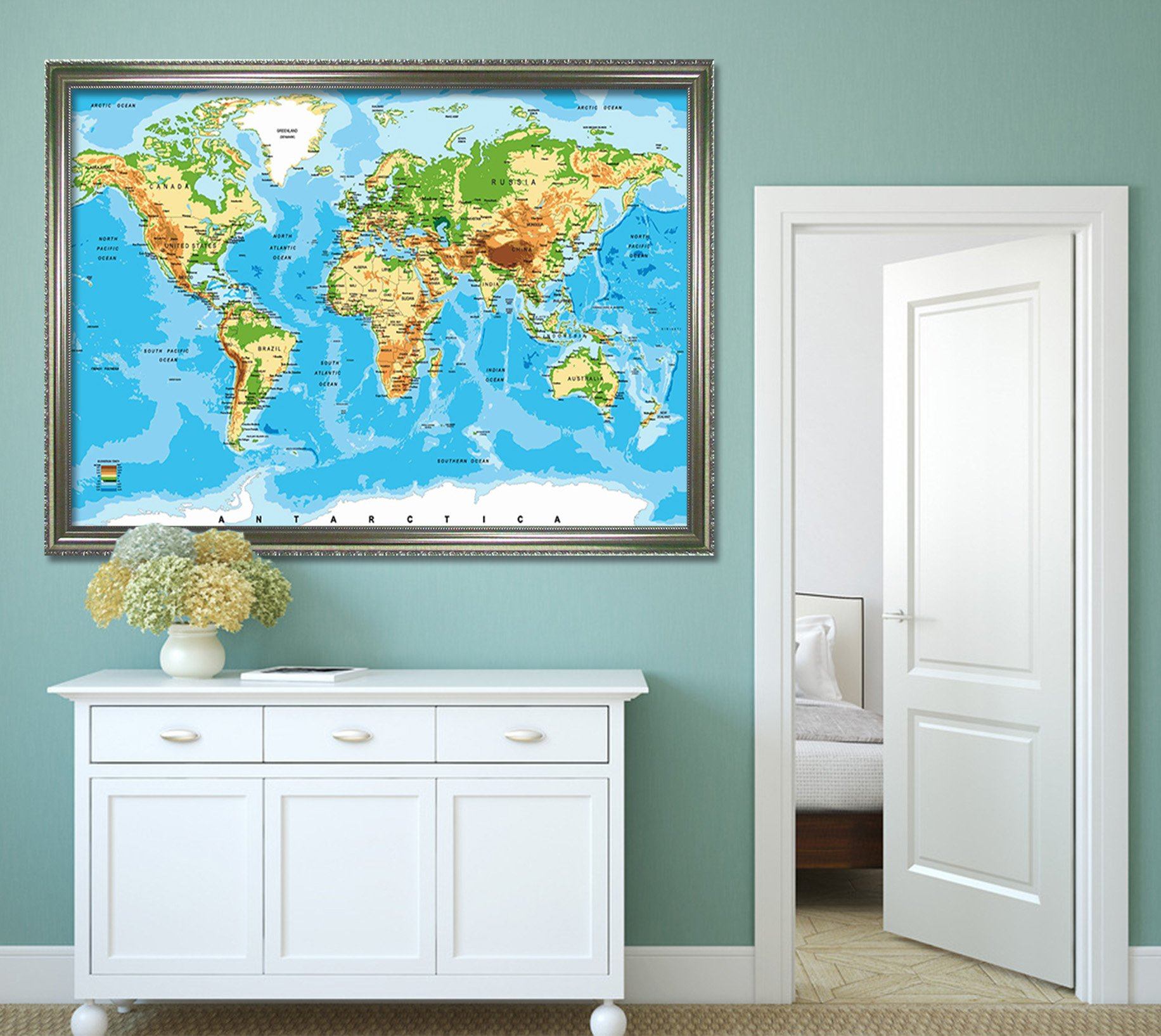 3D World Map 095 Fake Framed Print Painting Wallpaper AJ Creativity Home