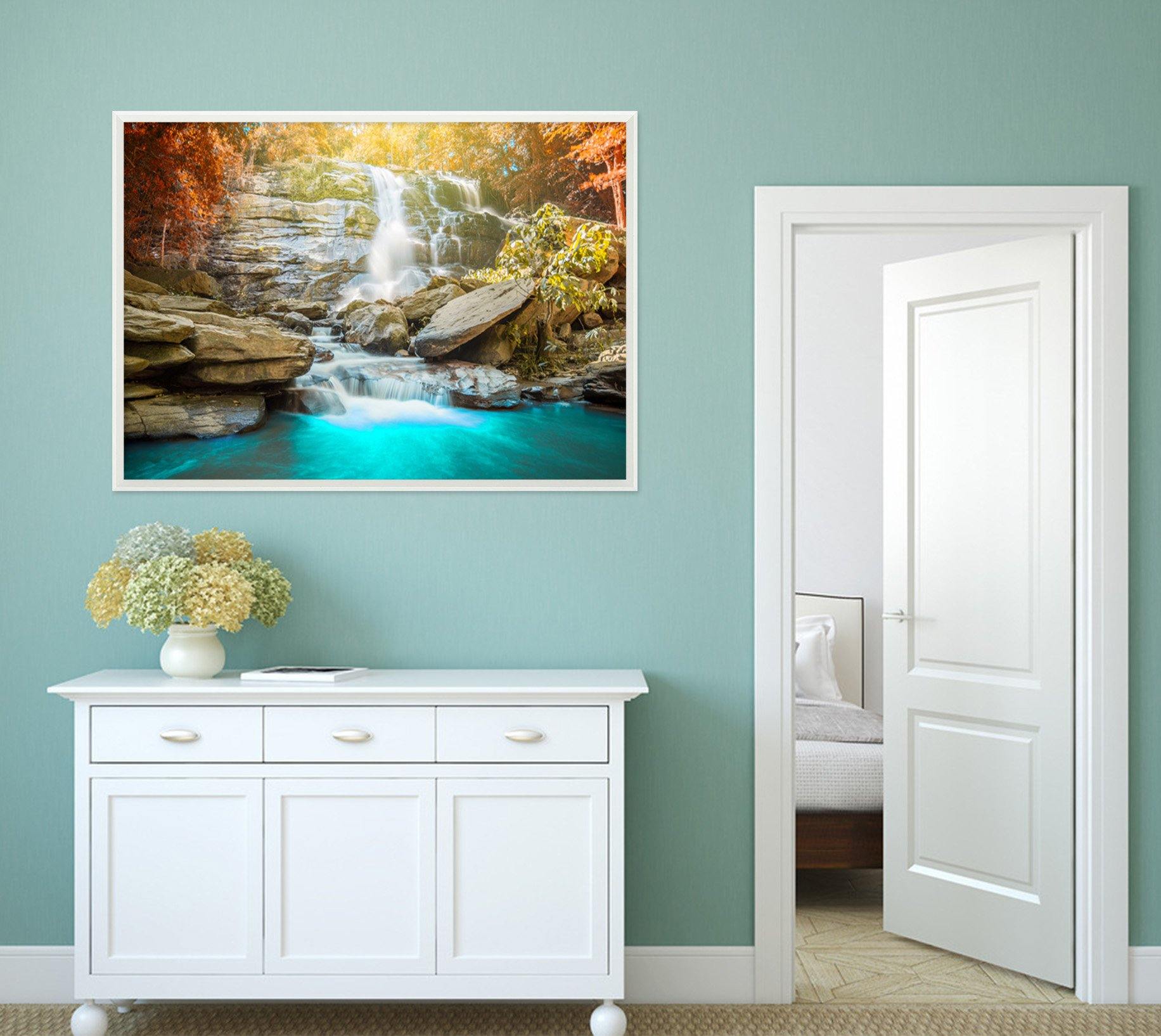 3D Sunshine Waterfall 155 Fake Framed Print Painting Wallpaper AJ Creativity Home
