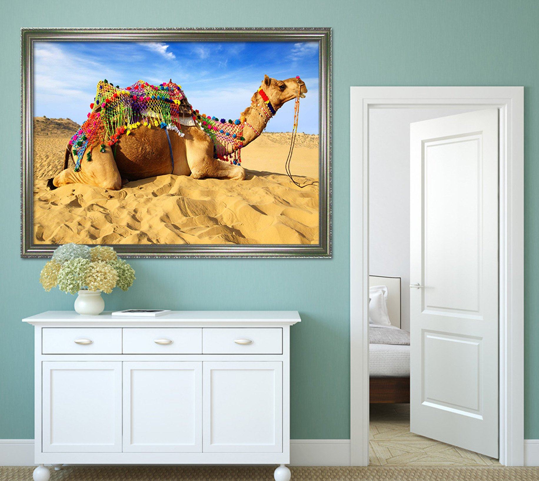 3D Relaxing Camel 058 Fake Framed Print Painting Wallpaper AJ Creativity Home