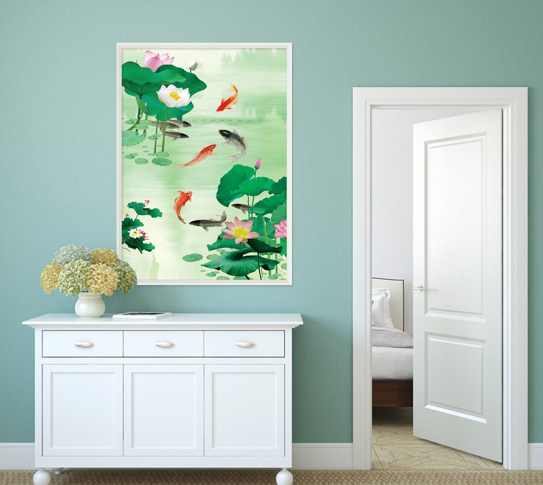 3D Fish Pond 117 Fake Framed Print Painting Wallpaper AJ Creativity Home