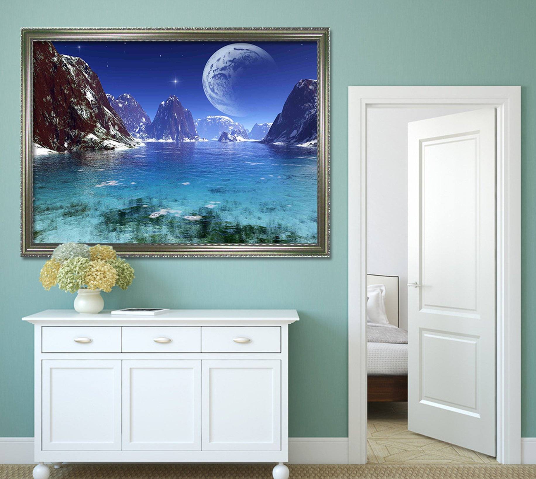 3D Moon Mountain 070 Fake Framed Print Painting Wallpaper AJ Creativity Home