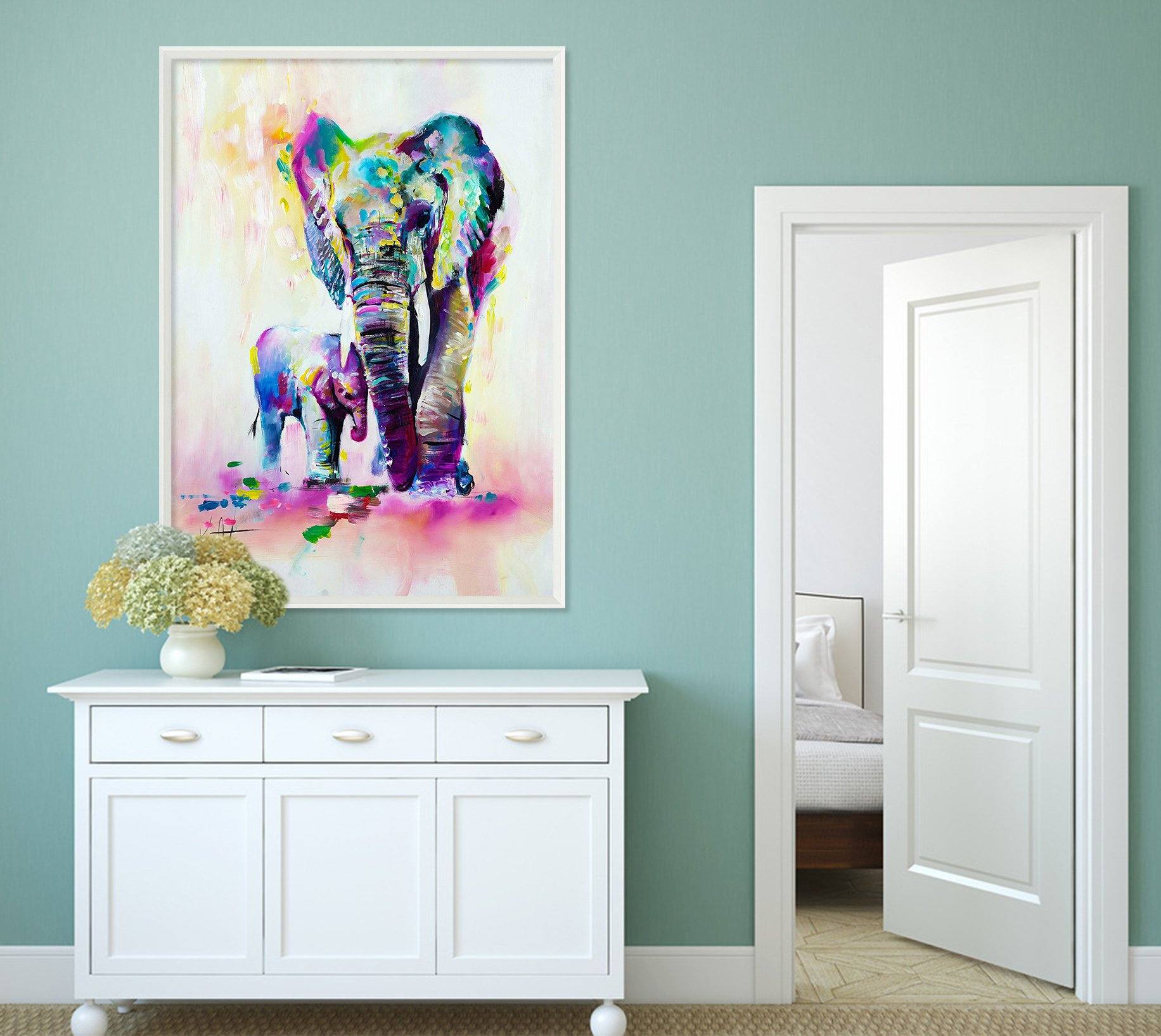 3D Elephant Painting 121 Fake Framed Print Painting Wallpaper AJ Creativity Home