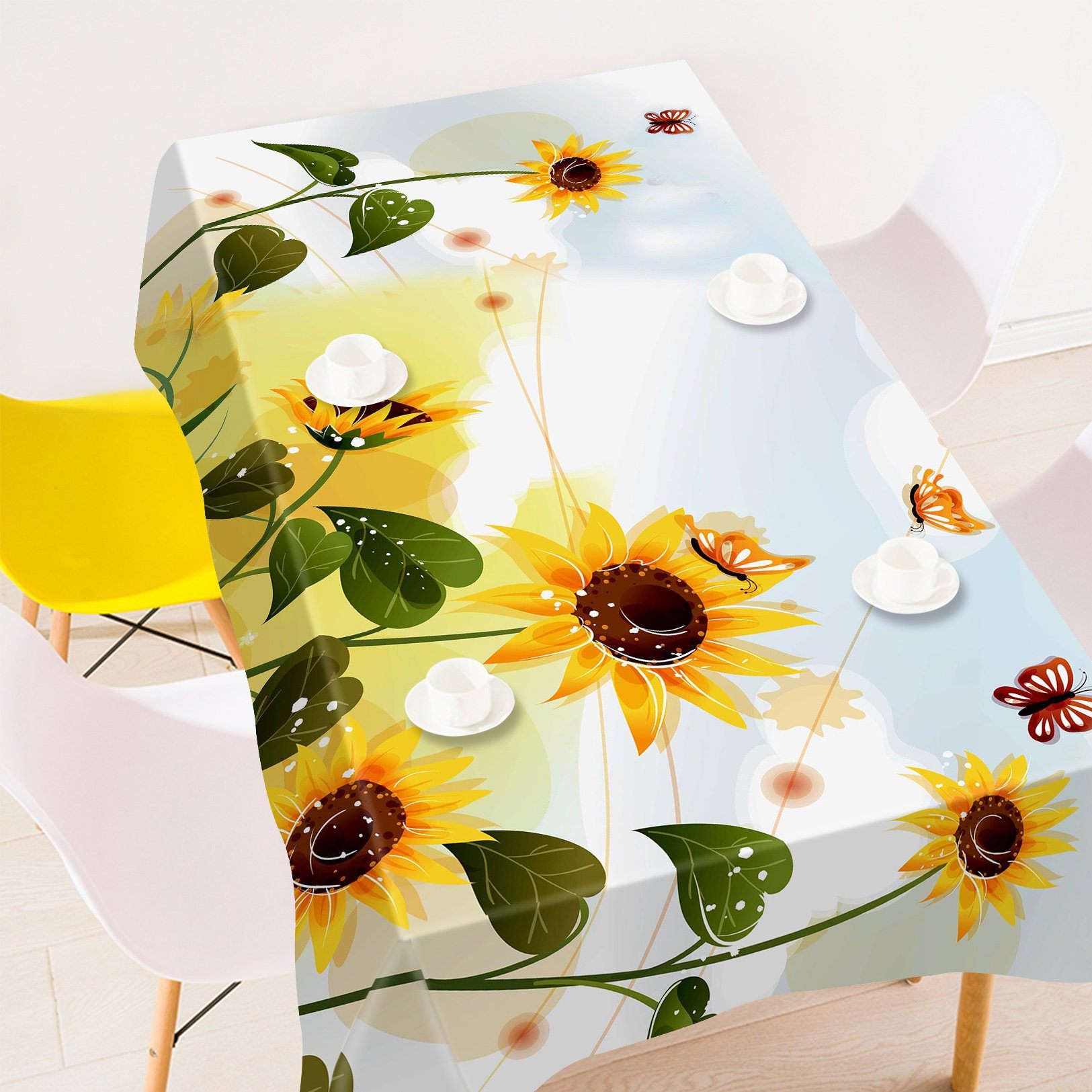 3D Sunflowers Butterflies 206 Tablecloths Wallpaper AJ Wallpaper