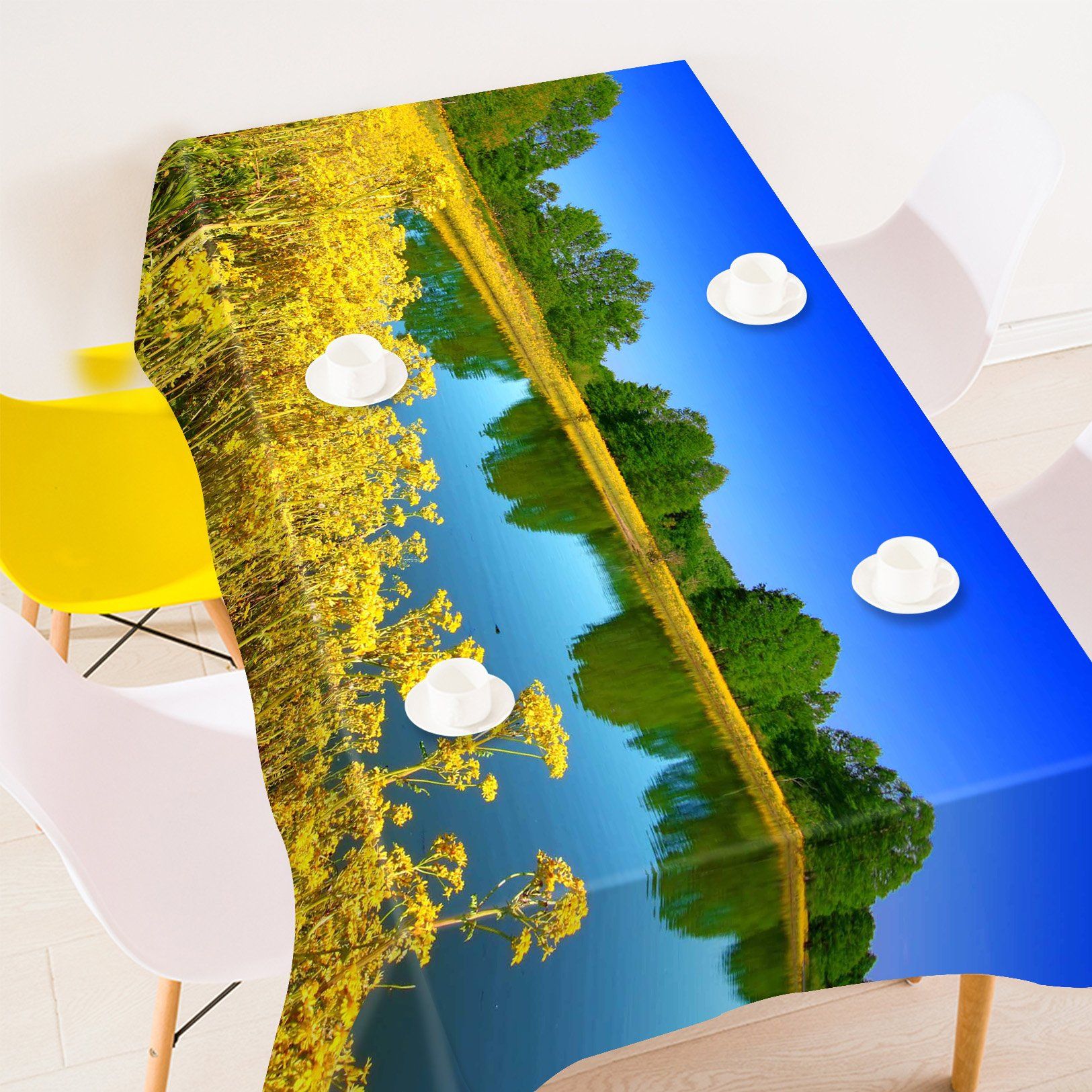 3D Lakeside Flowers 674 Tablecloths Wallpaper AJ Wallpaper