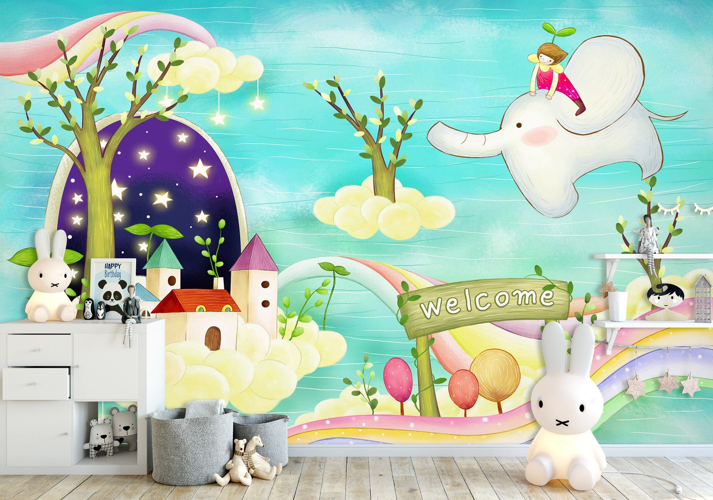 3D White Elephant 1650 Wall Murals Wallpaper AJ Wallpaper 2