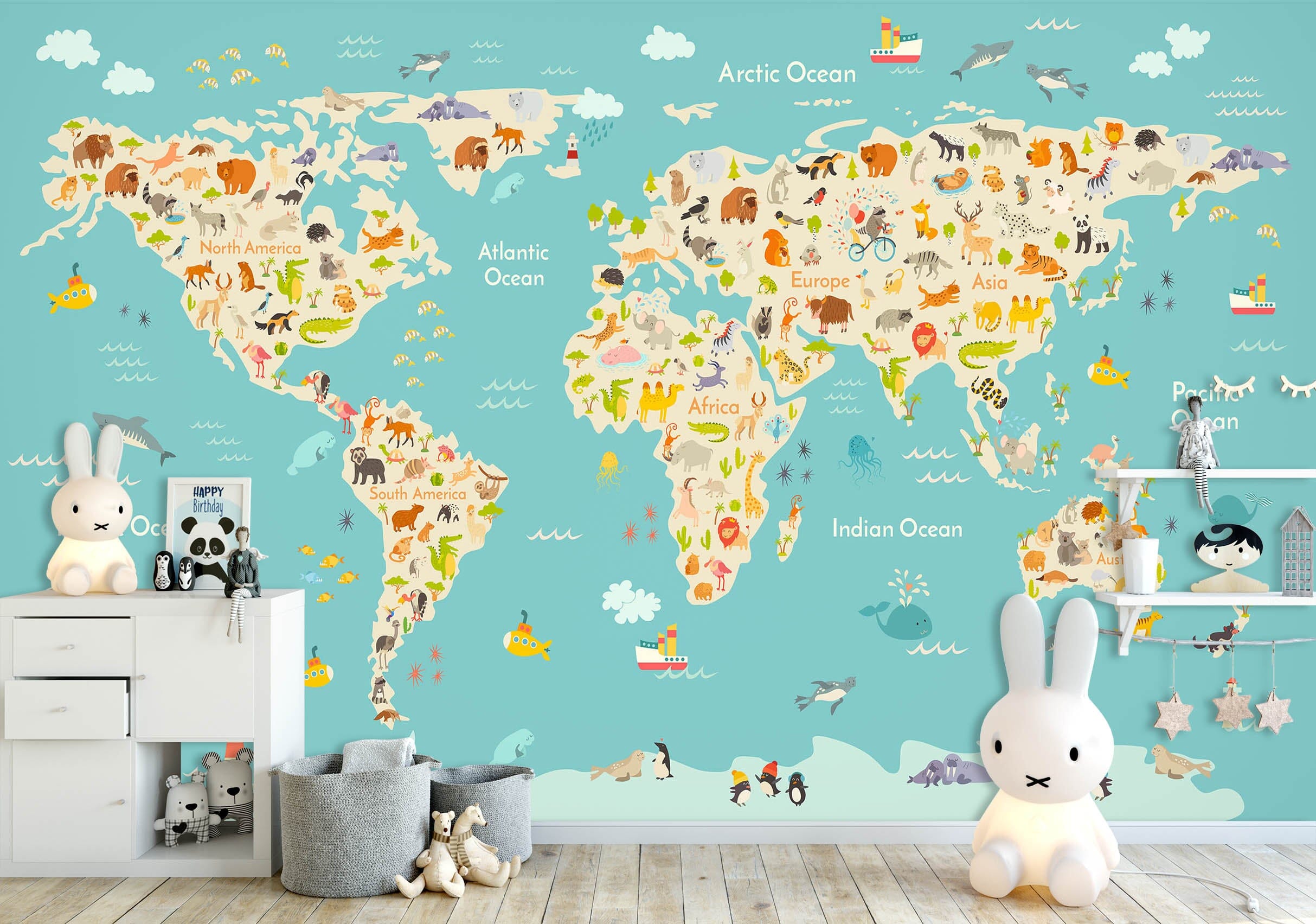3D Animal Growth 2067 World Map Wall Murals Wallpaper AJ Wallpaper 2