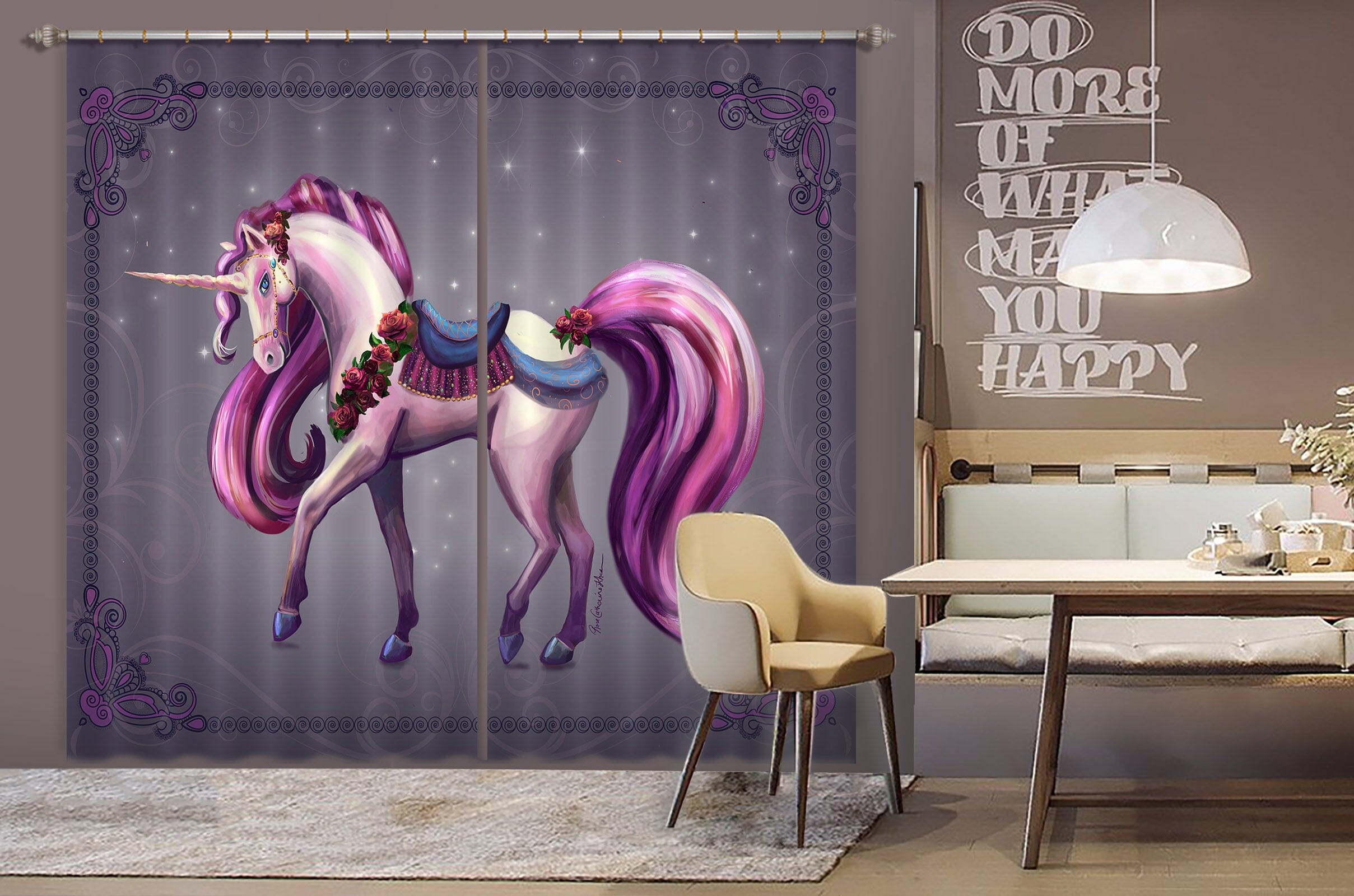 3D Purple Unicorn 118 Rose Catherine Khan Curtain Curtains Drapes Curtains AJ Creativity Home