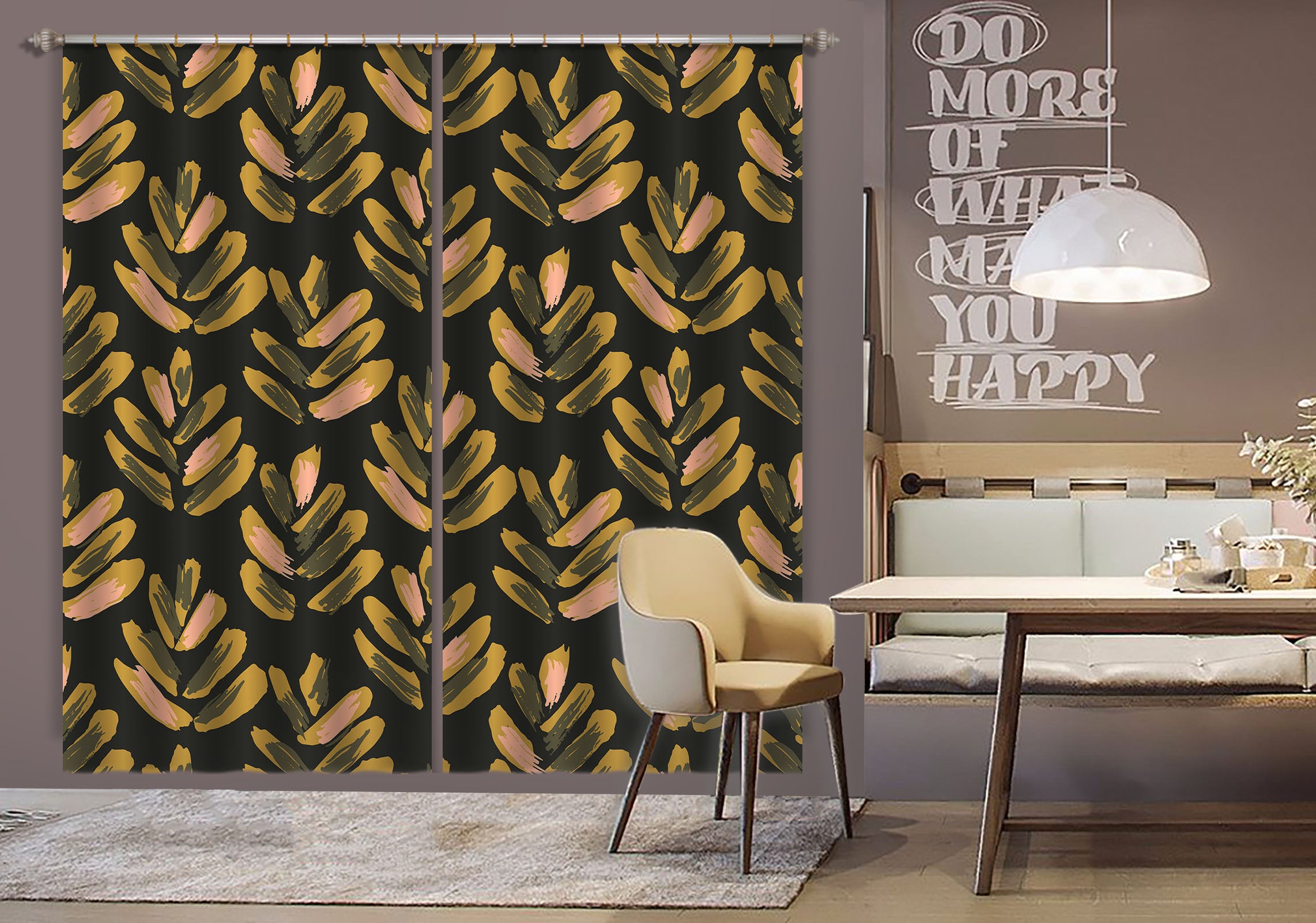 3D Black Gold Strip Pattern 11170 Kashmira Jayaprakash Curtain Curtains Drapes