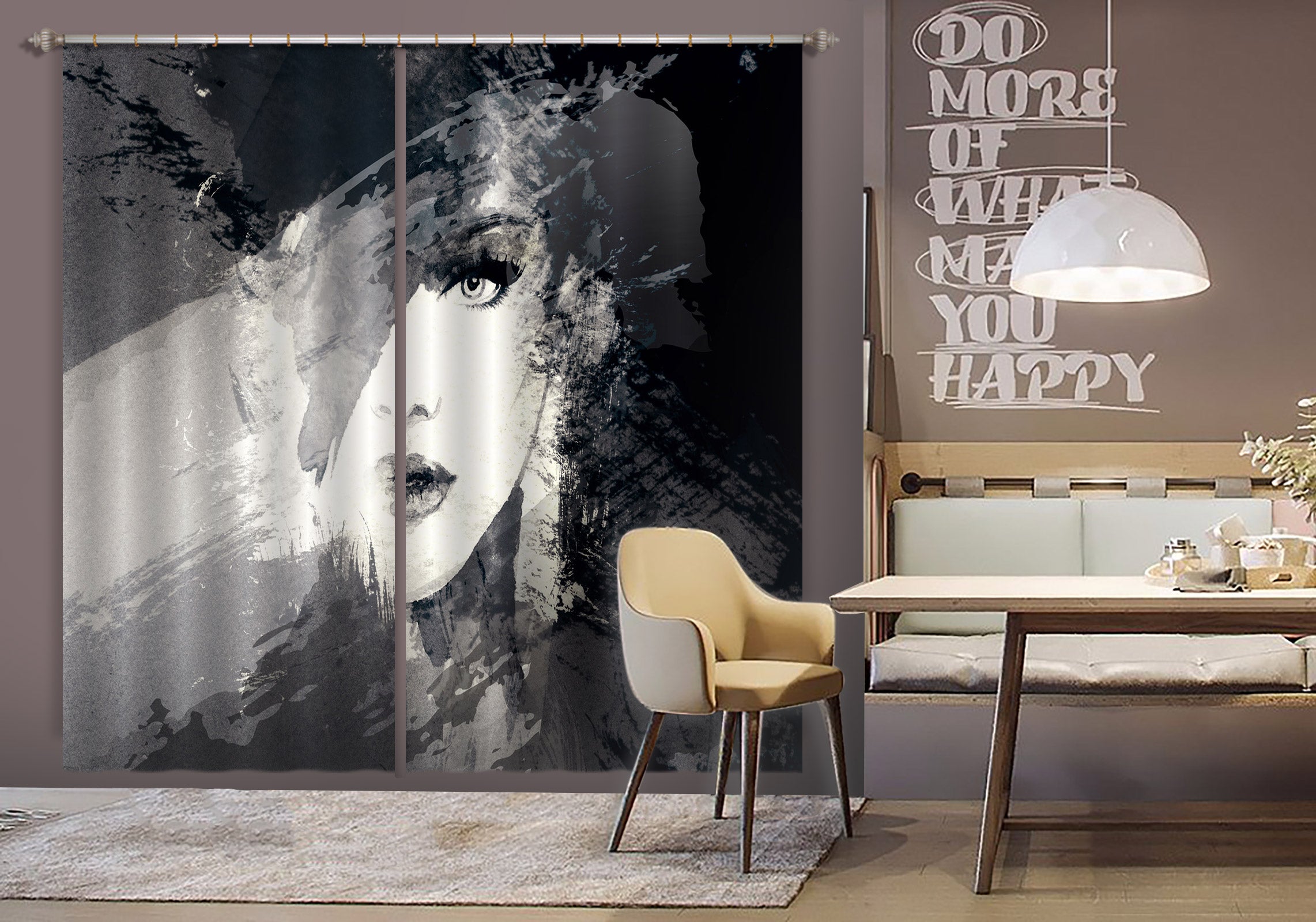 3D Lady Black Hat 026 Curtains Drapes