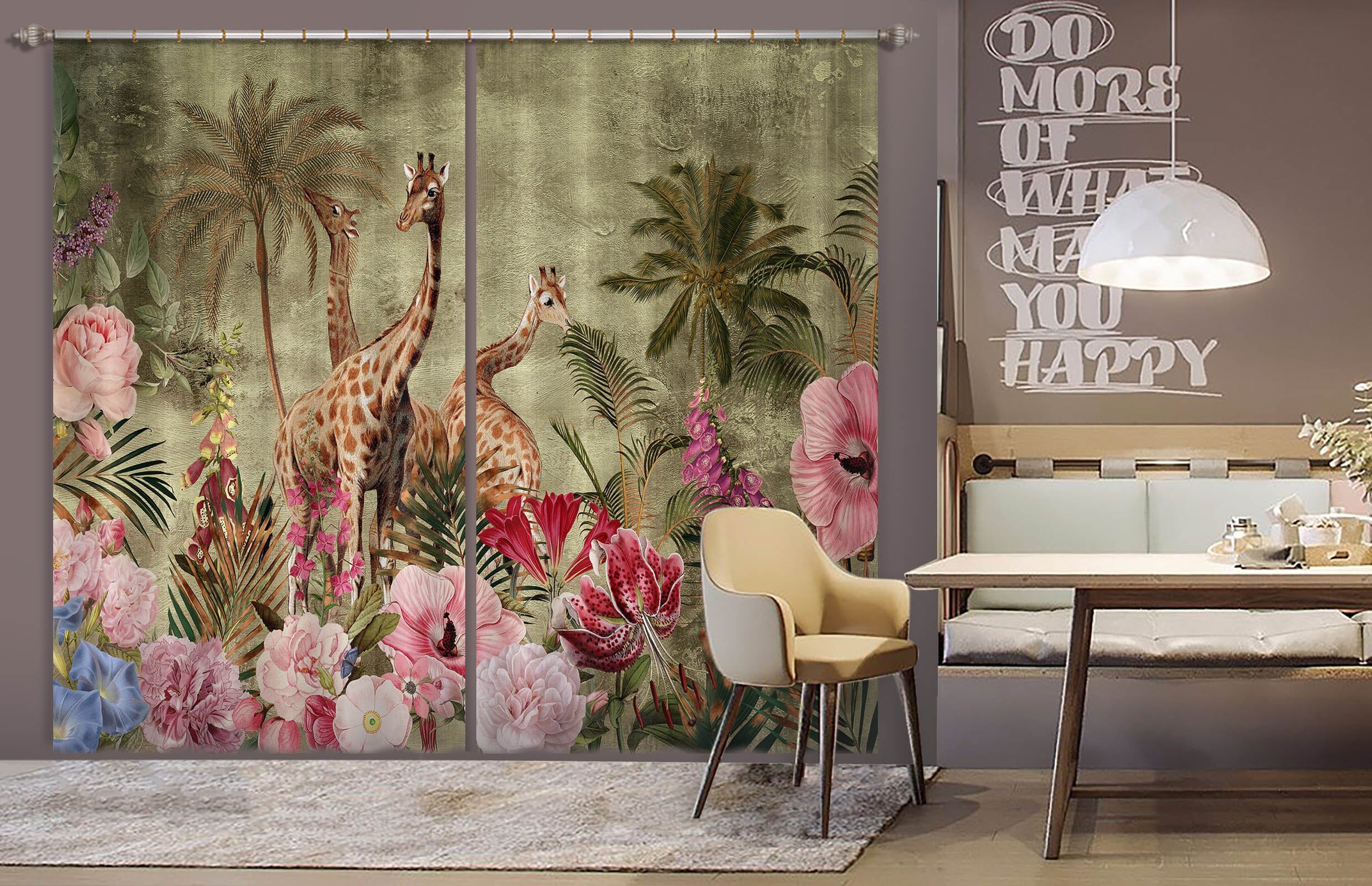 3D Giraffe Tree 204 Uta Naumann Curtain Curtains Drapes Curtains AJ Creativity Home