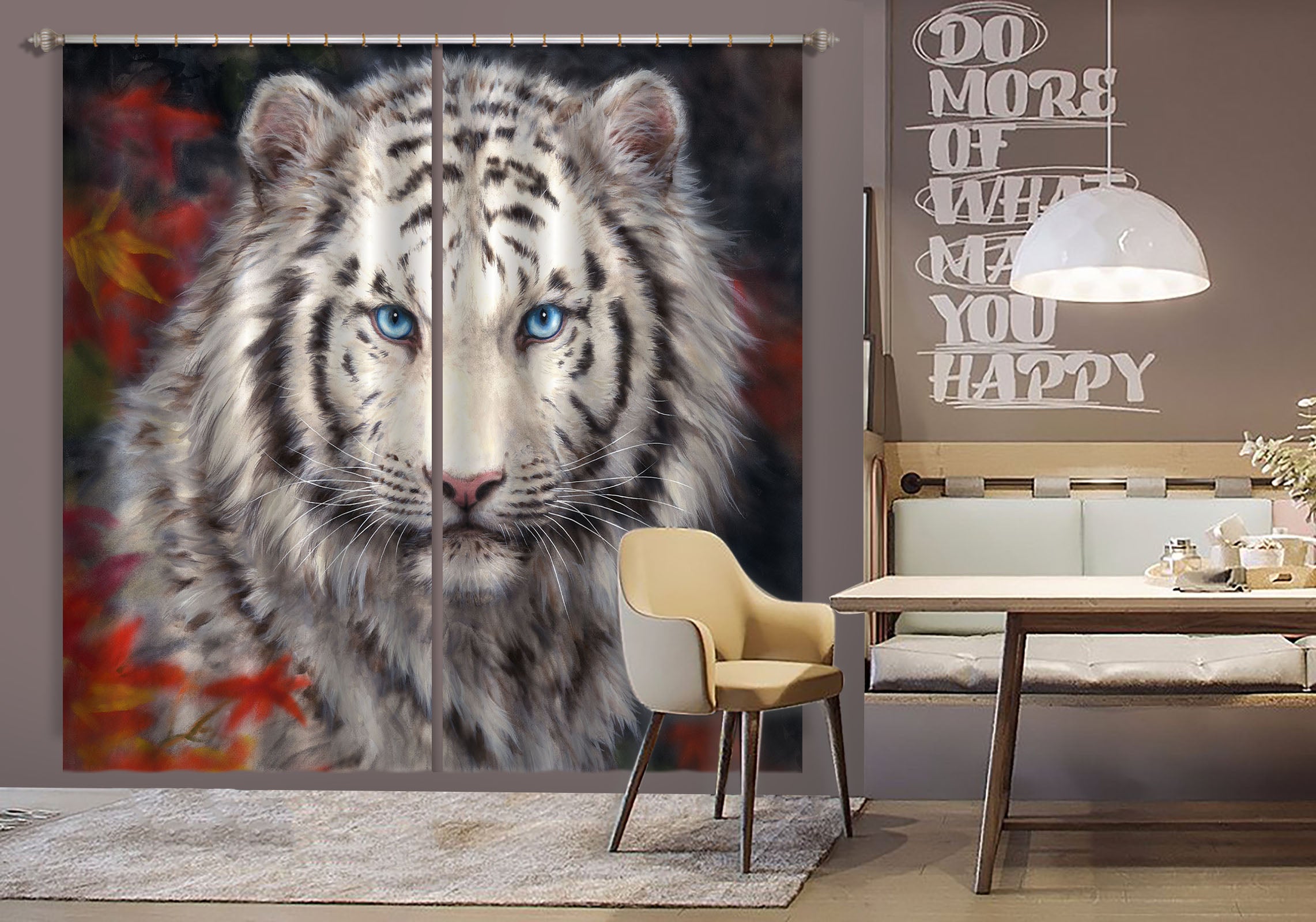 3D Maple Leaf Tiger 9087 Kayomi Harai Curtain Curtains Drapes