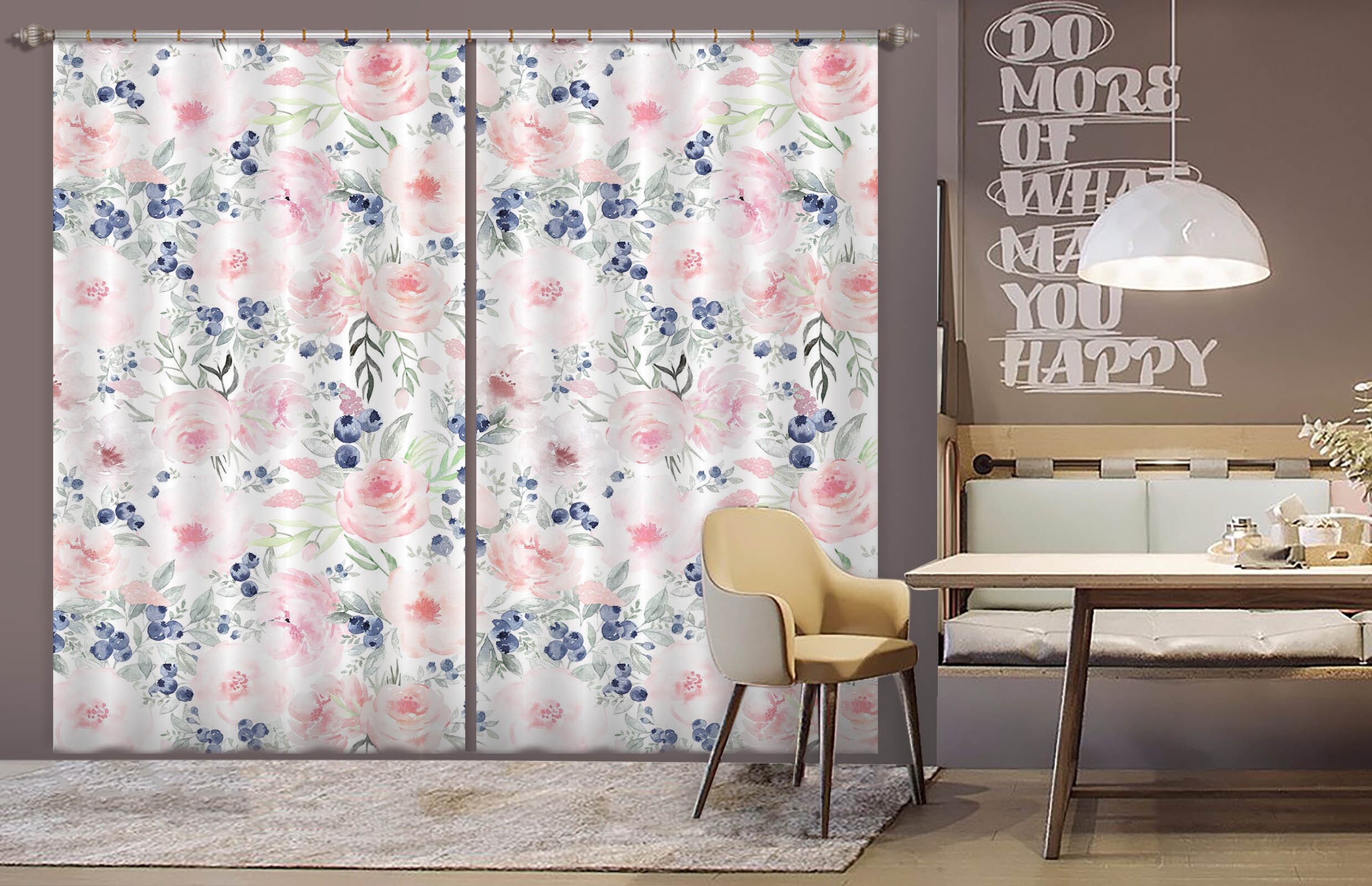 3D Blueberry Flower 268 Uta Naumann Curtain Curtains Drapes Curtains AJ Creativity Home
