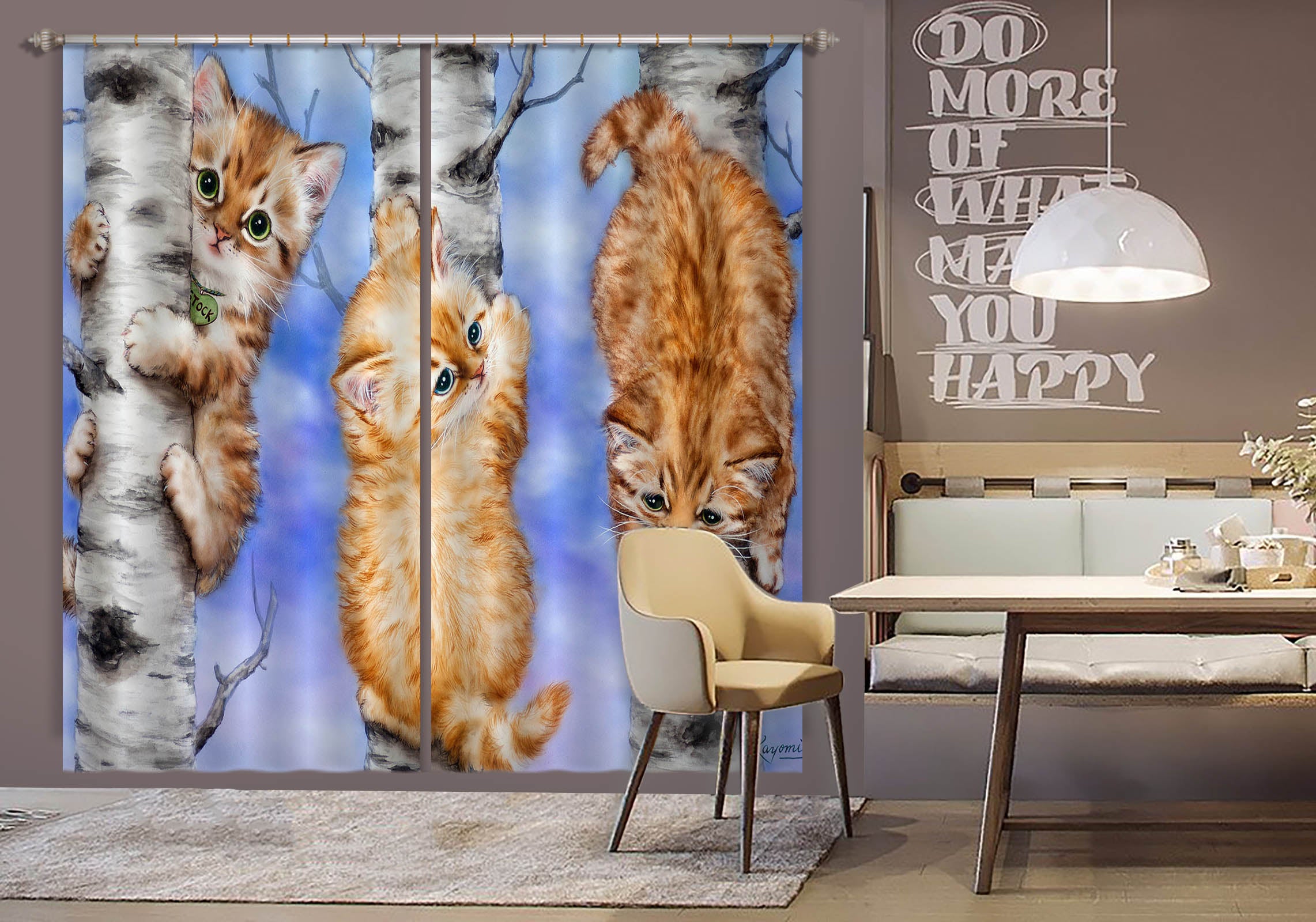 3D Orange Cat 9076 Kayomi Harai Curtain Curtains Drapes