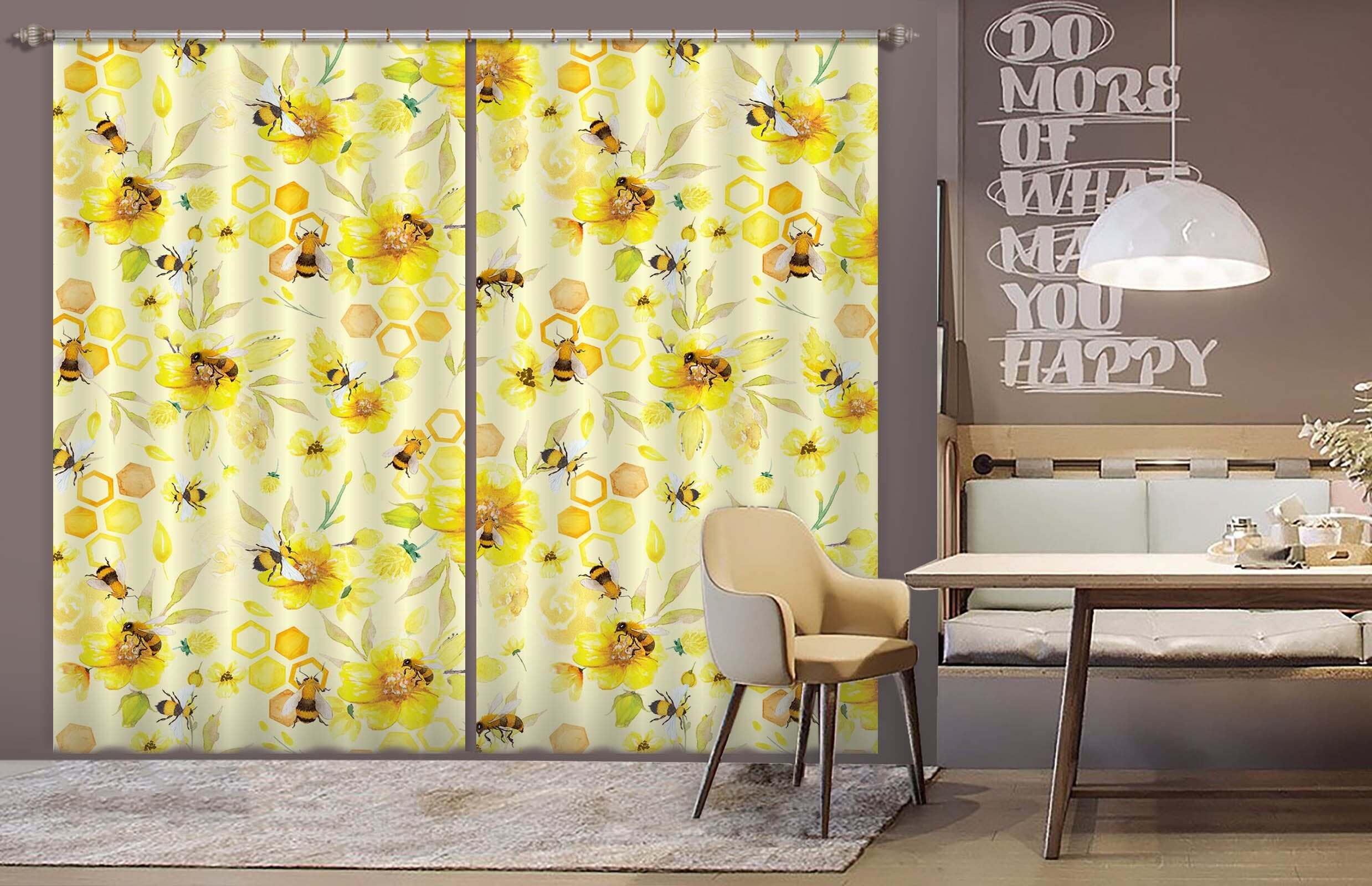 3D Bee Yellow Flower 241 Uta Naumann Curtain Curtains Drapes Curtains AJ Creativity Home