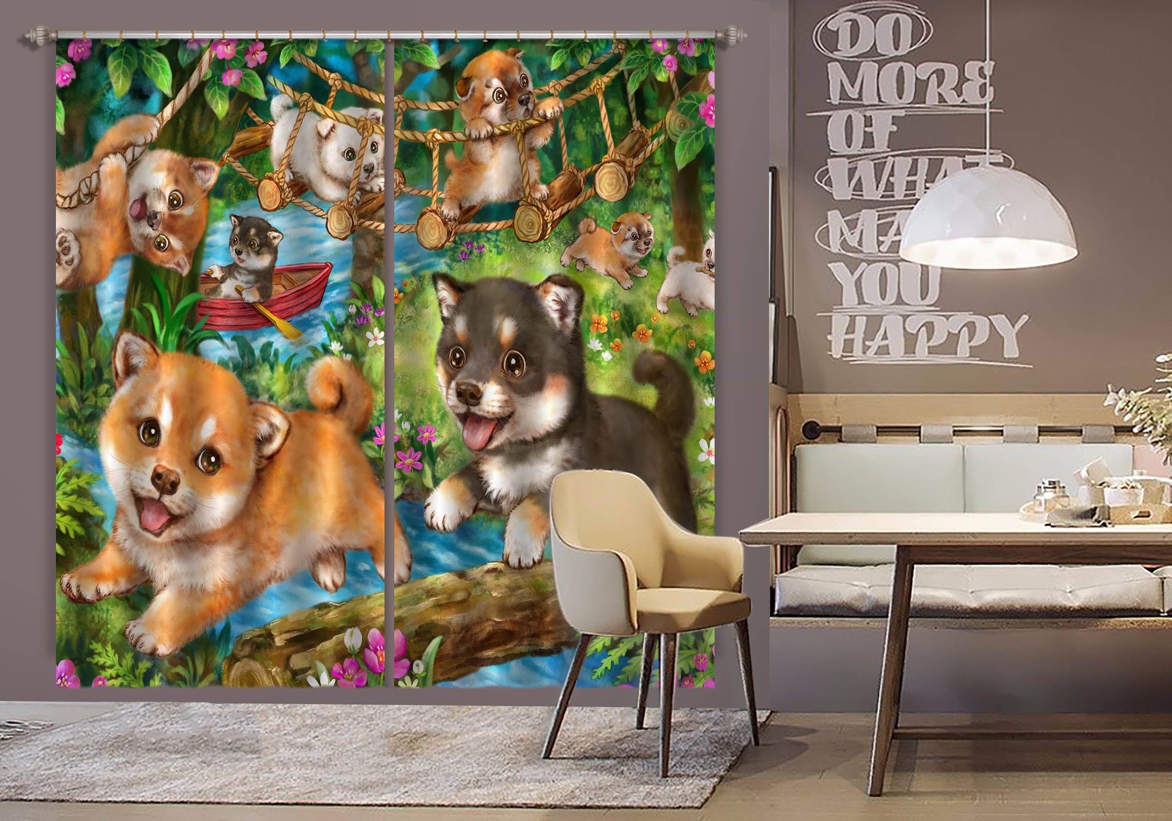 3D Dog Playing 9053 Kayomi Harai Curtain Curtains Drapes