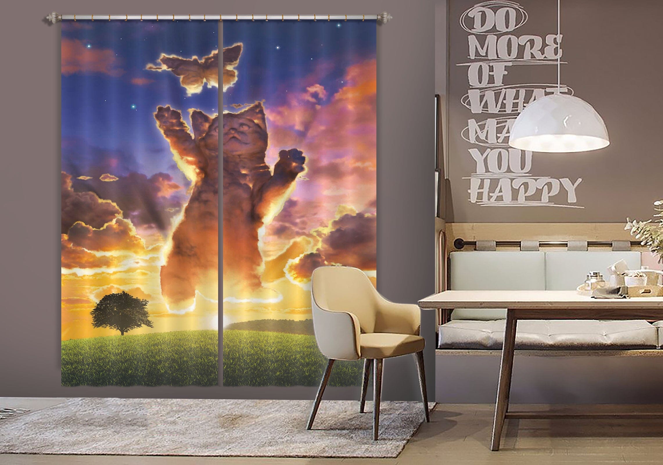 3D Cloud Kitten Sunset 024 Vincent Hie Curtain Curtains Drapes Curtains AJ Creativity Home