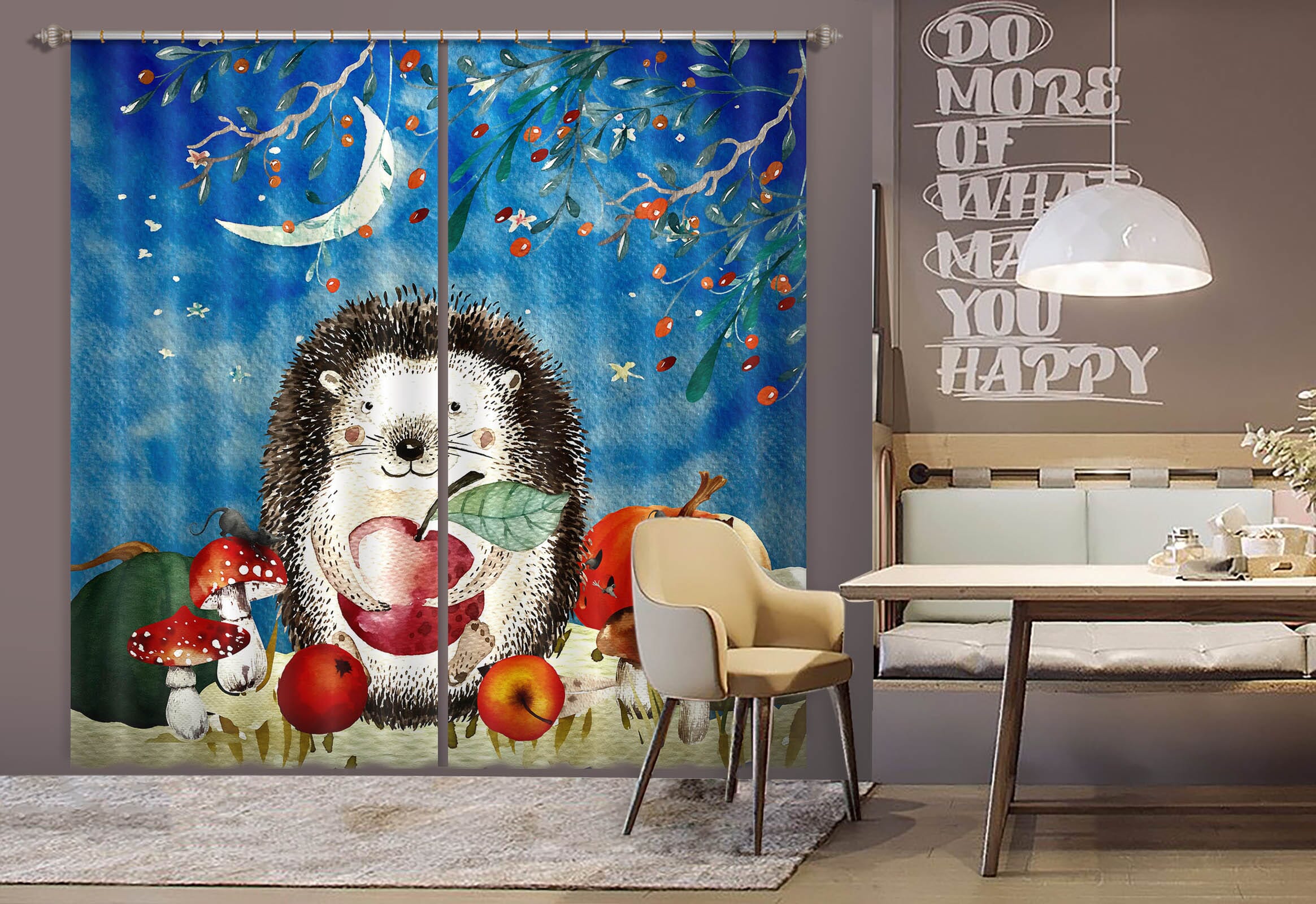 3D Moon Hedgehog 169 Uta Naumann Curtain Curtains Drapes Curtains AJ Creativity Home