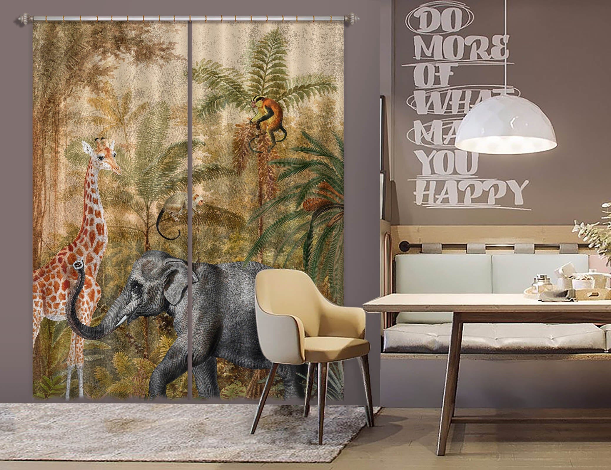 3D Elephant Monkey 200 Uta Naumann Curtain Curtains Drapes Curtains AJ Creativity Home