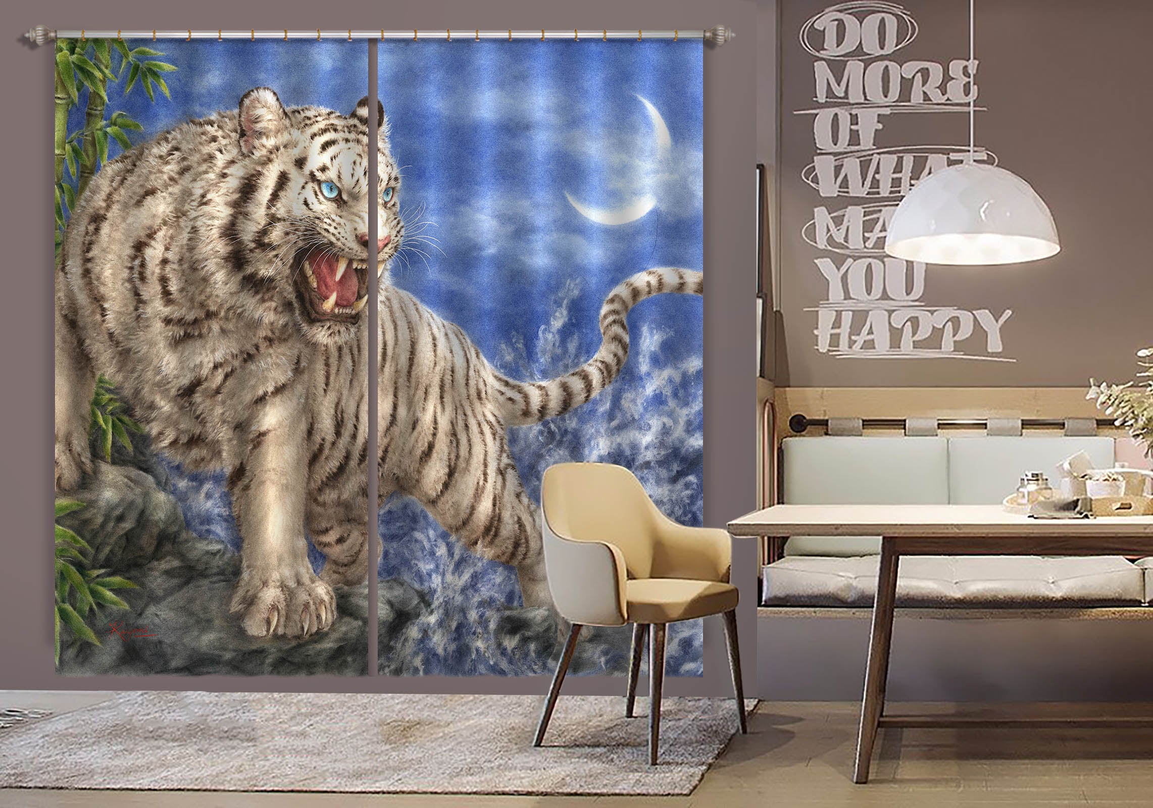 3D White Tiger 9086 Kayomi Harai Curtain Curtains Drapes