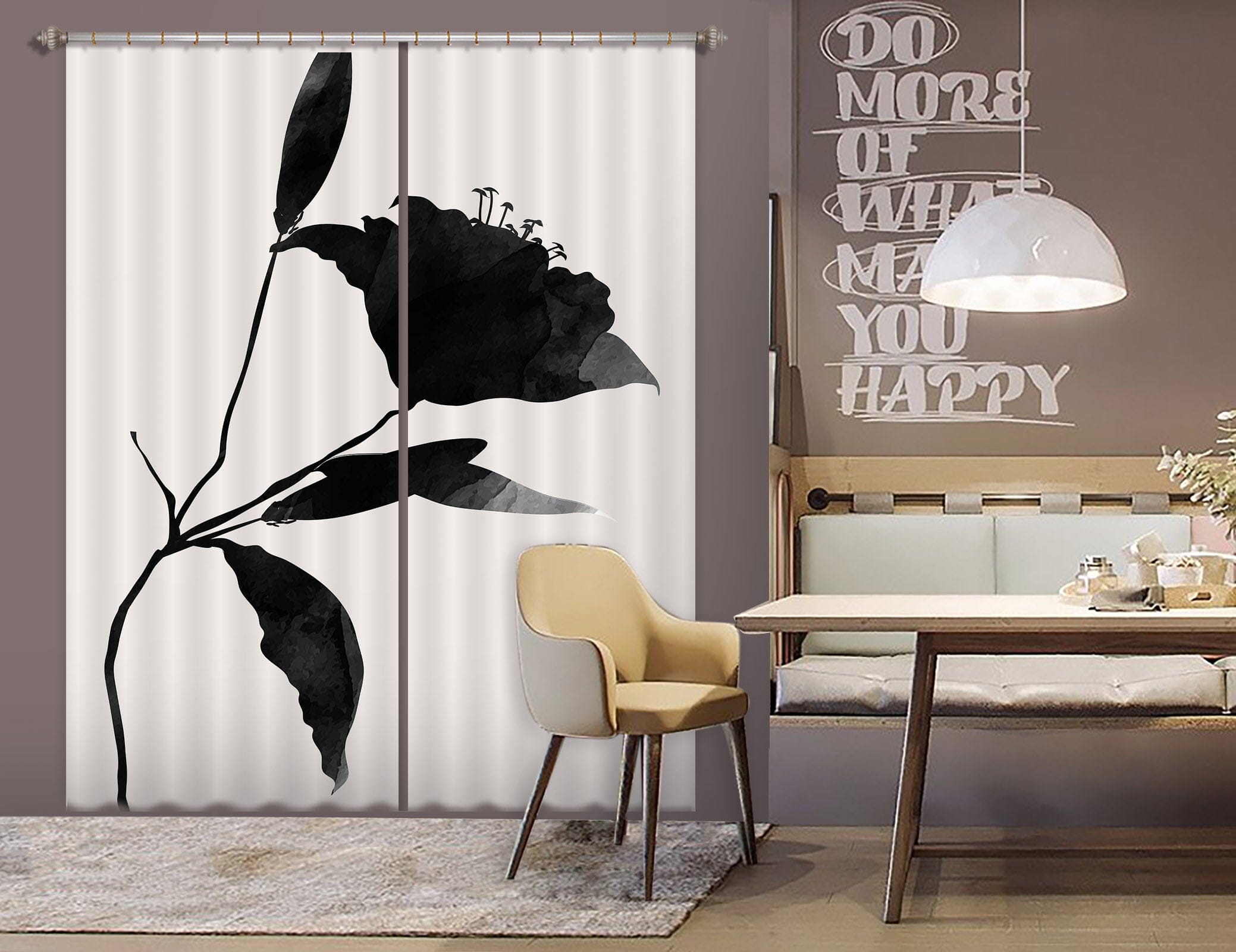 3D Black Flower 1090 Boris Draschoff Curtain Curtains Drapes Curtains AJ Creativity Home