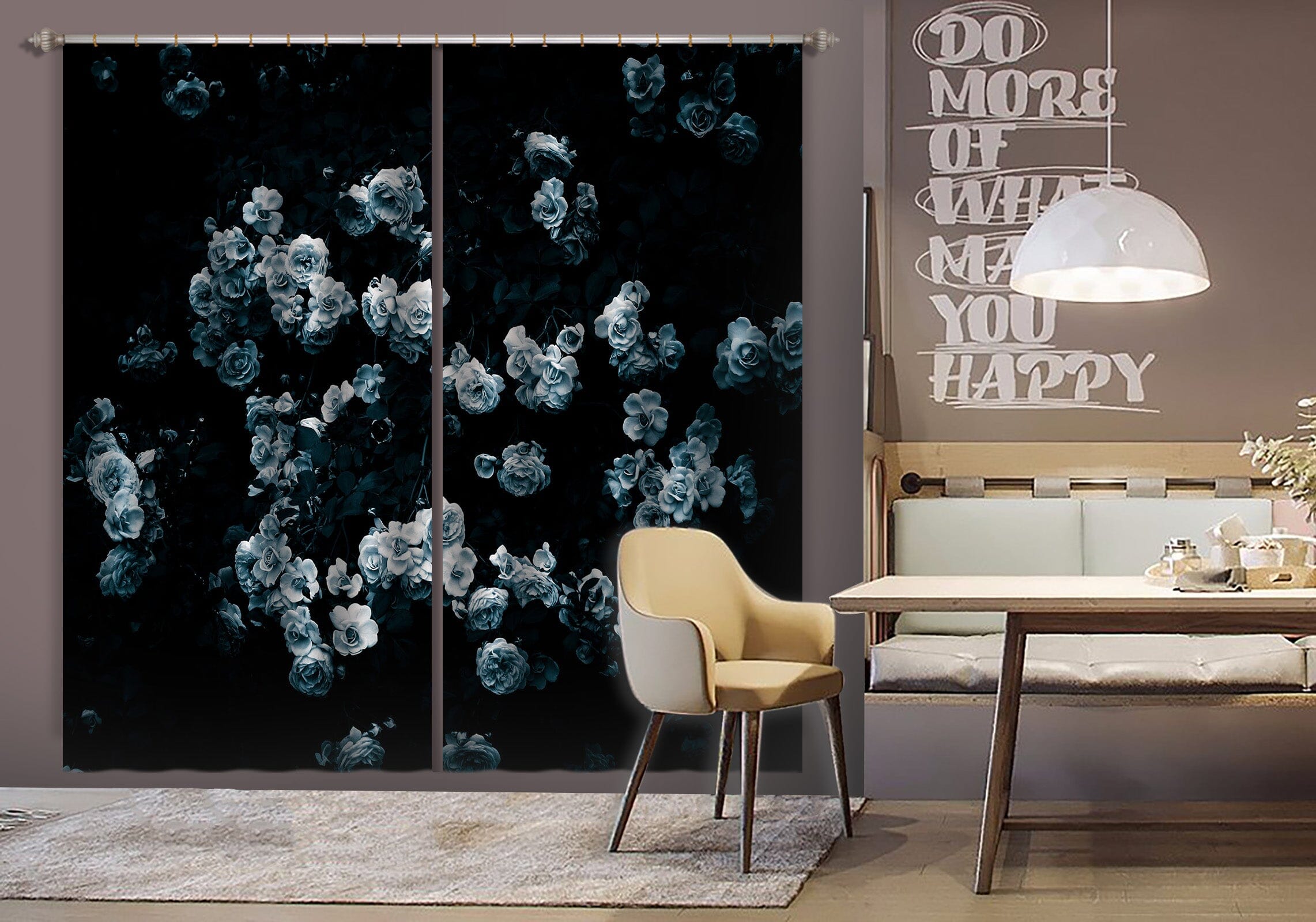 3D White Rose 044 Noirblanc777 Curtain Curtains Drapes Curtains AJ Creativity Home