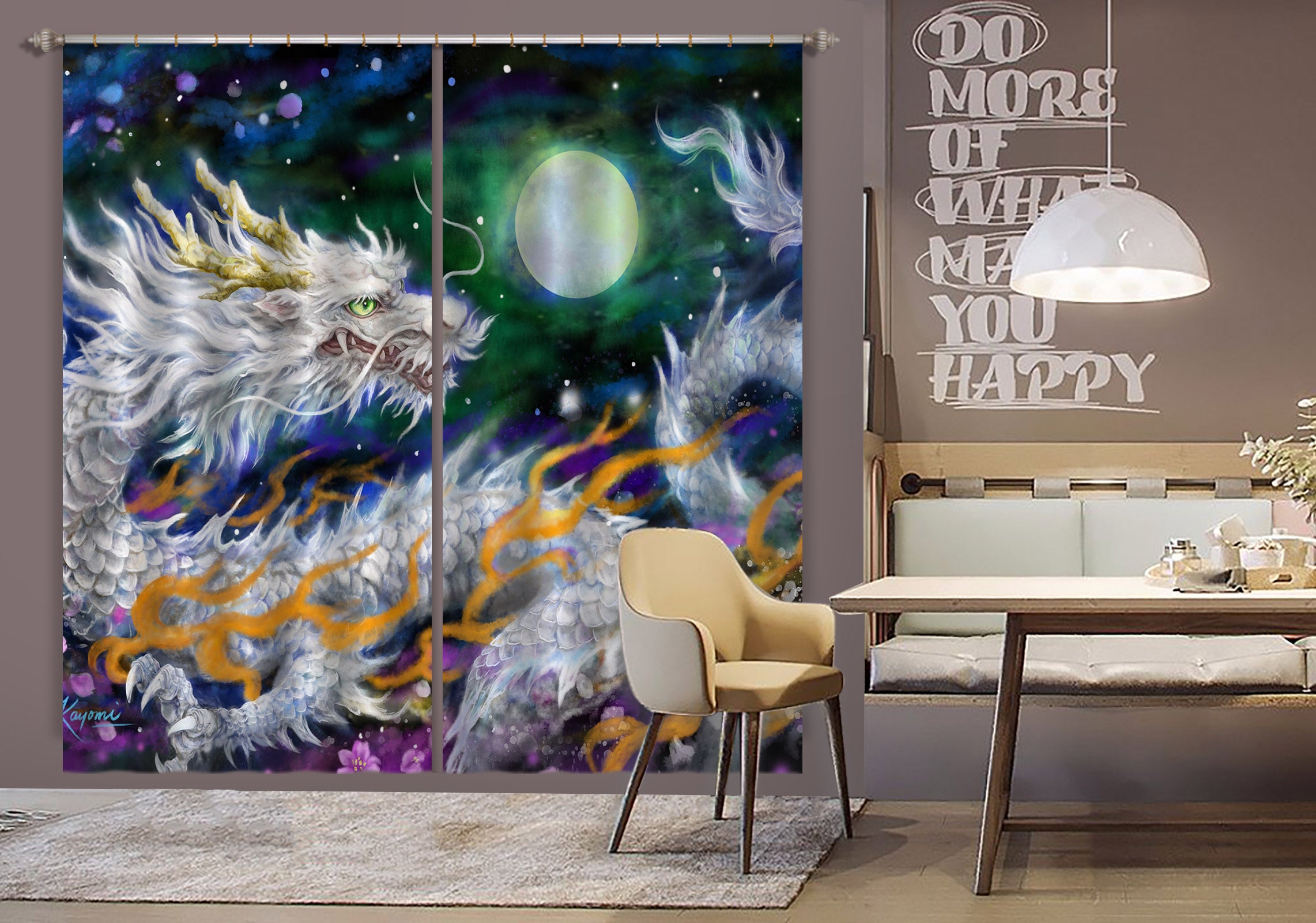 3D Dragon Moon 9082 Kayomi Harai Curtain Curtains Drapes