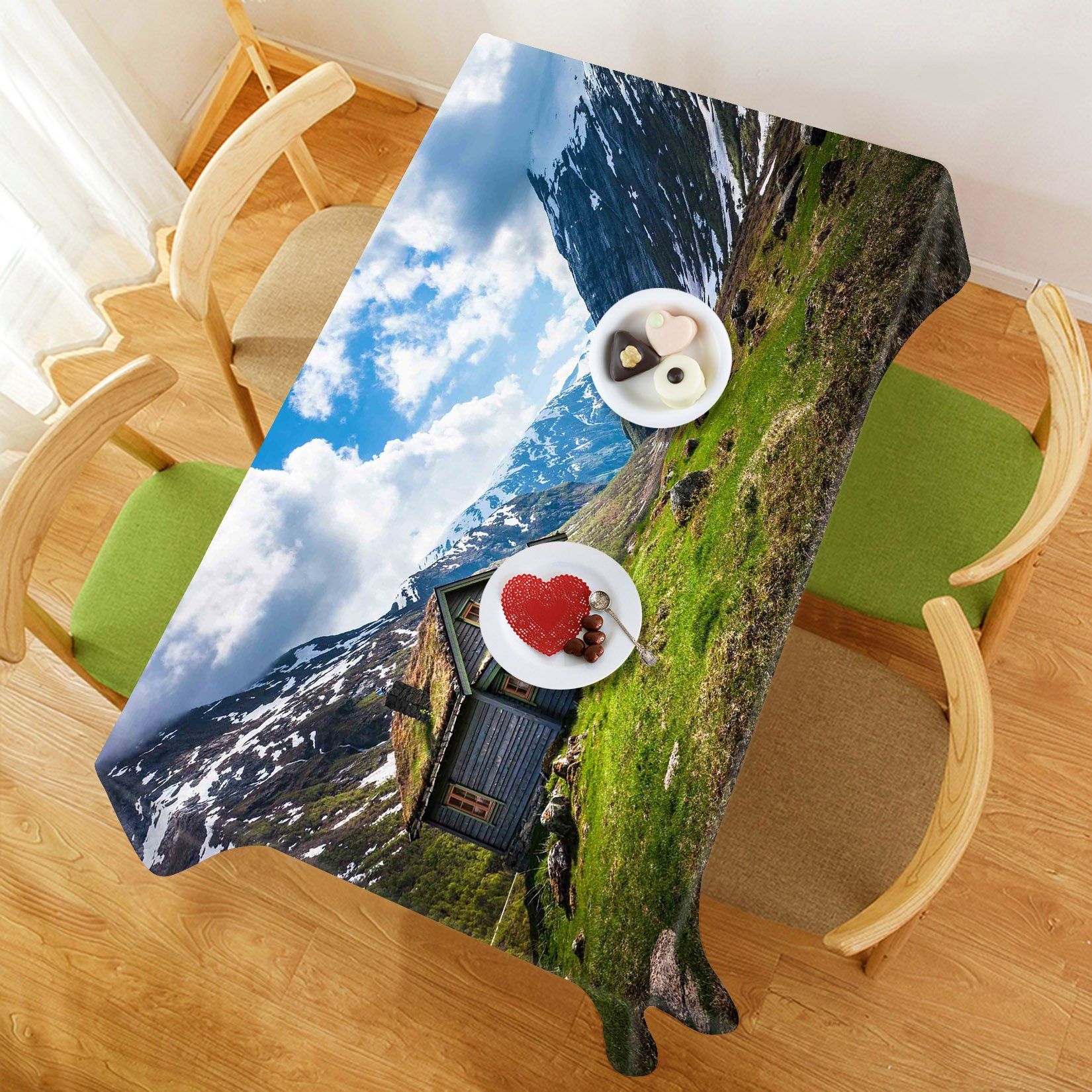 3D Mountain Valley Cottage 436 Tablecloths Wallpaper AJ Wallpaper