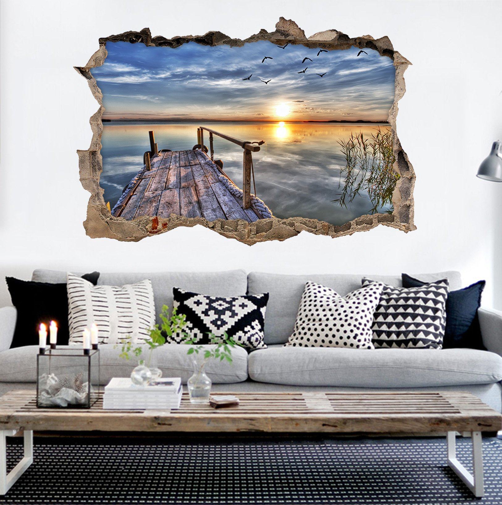 3D Sea Wood Corridor Sunset 333 Broken Wall Murals Wallpaper AJ Wallpaper