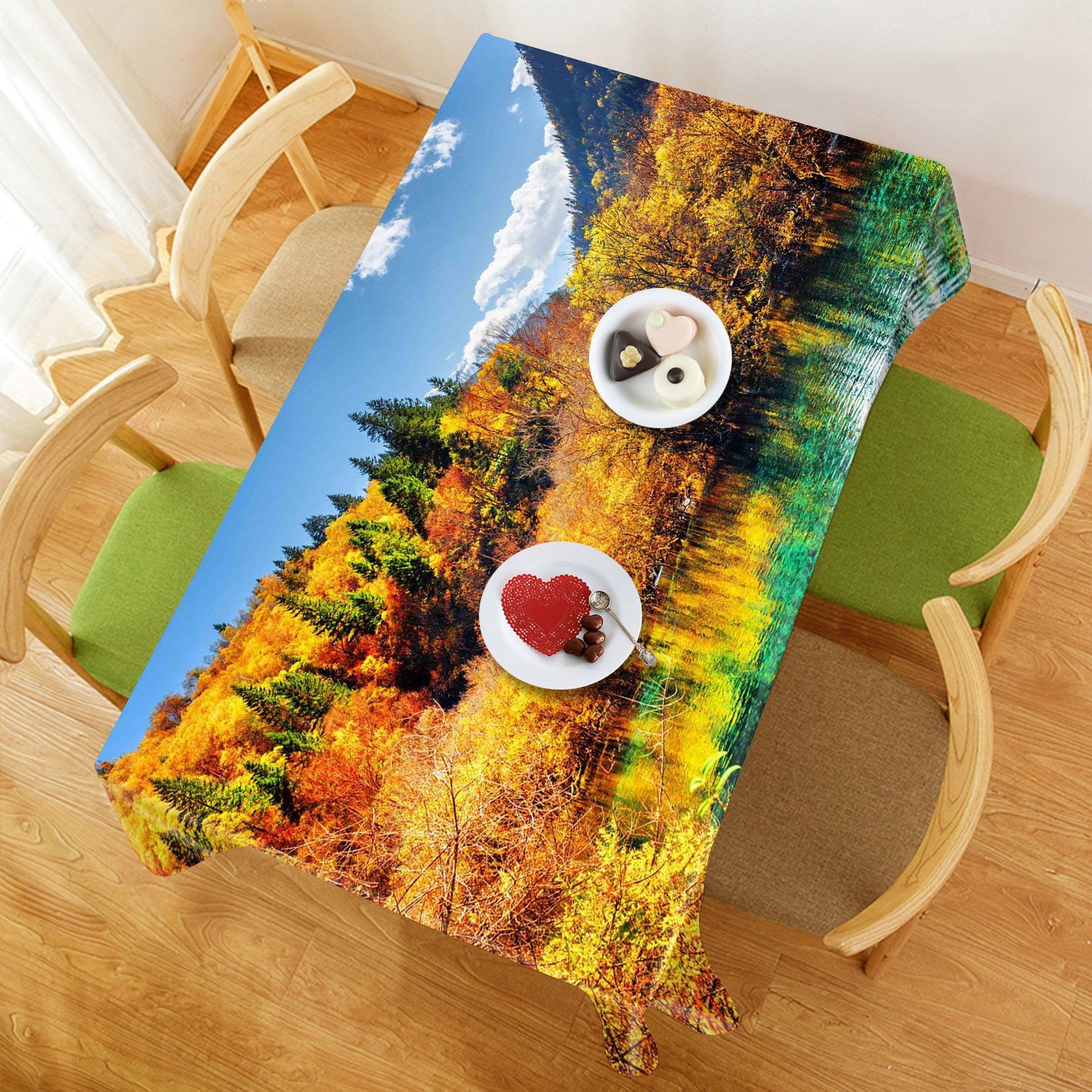3D Bright Mountain Forest Lake 544 Tablecloths Wallpaper AJ Wallpaper