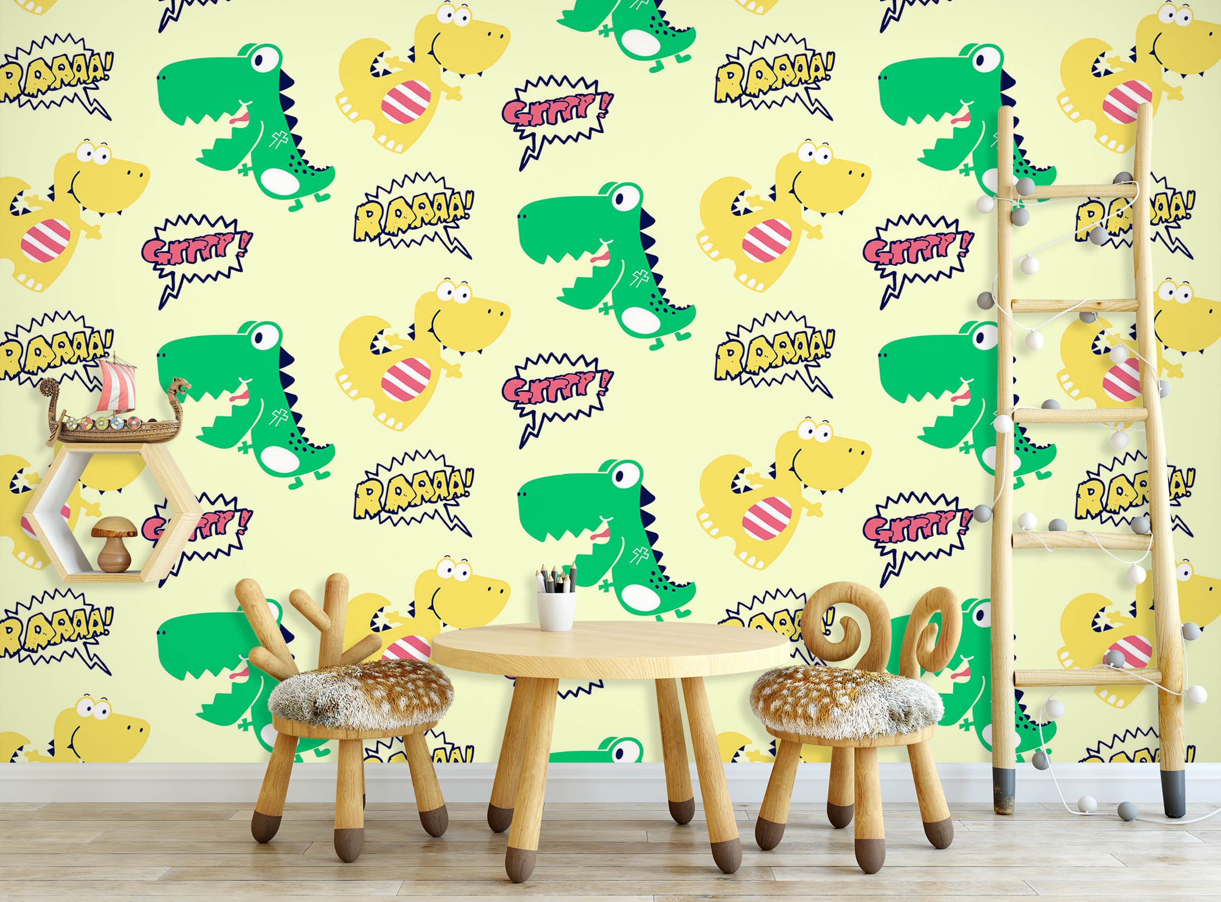 3D Yellow-Green Dinosaur 58020 Wall Murals