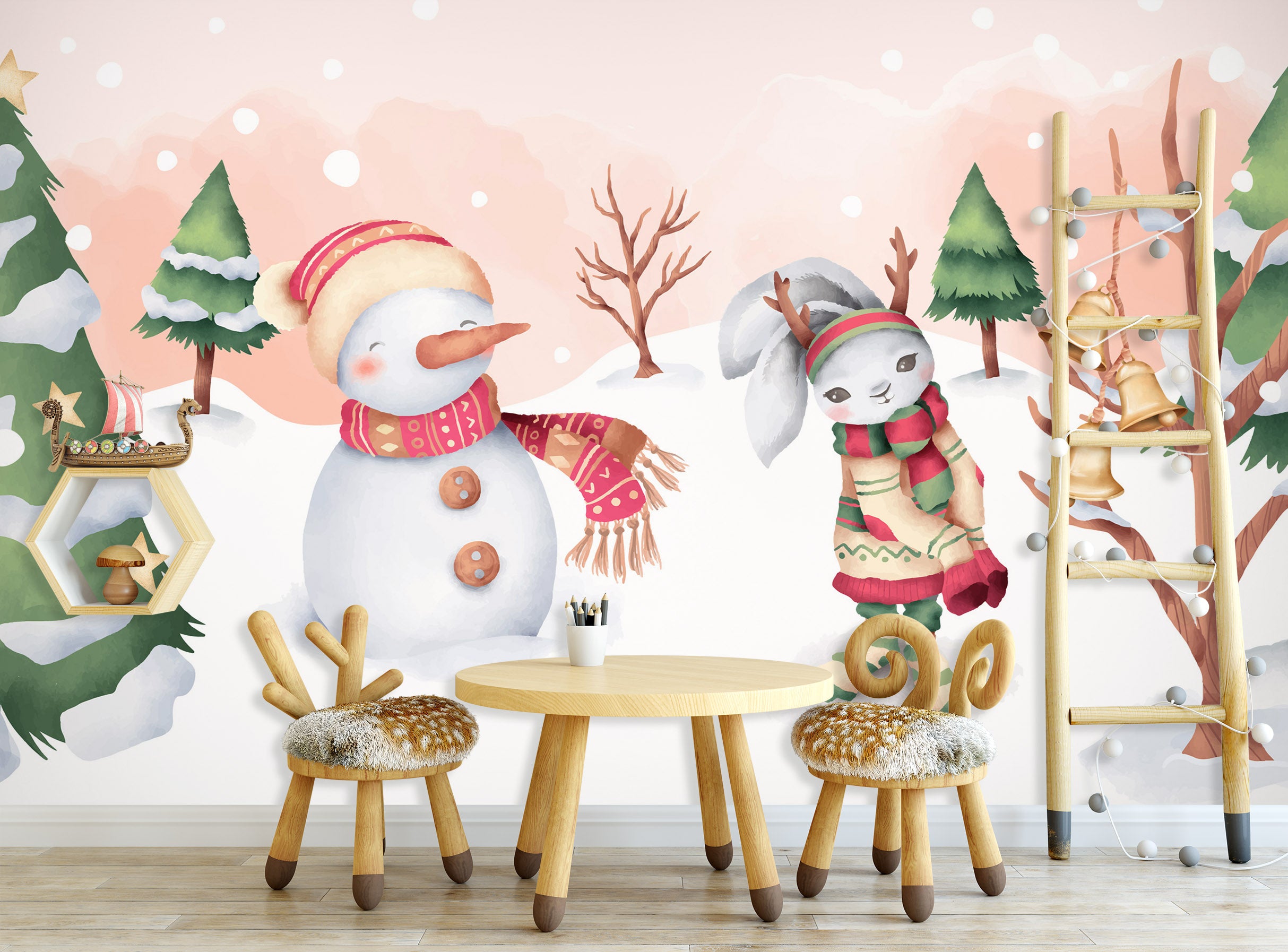 3D Snowman Rabbit 58006 Wall Murals