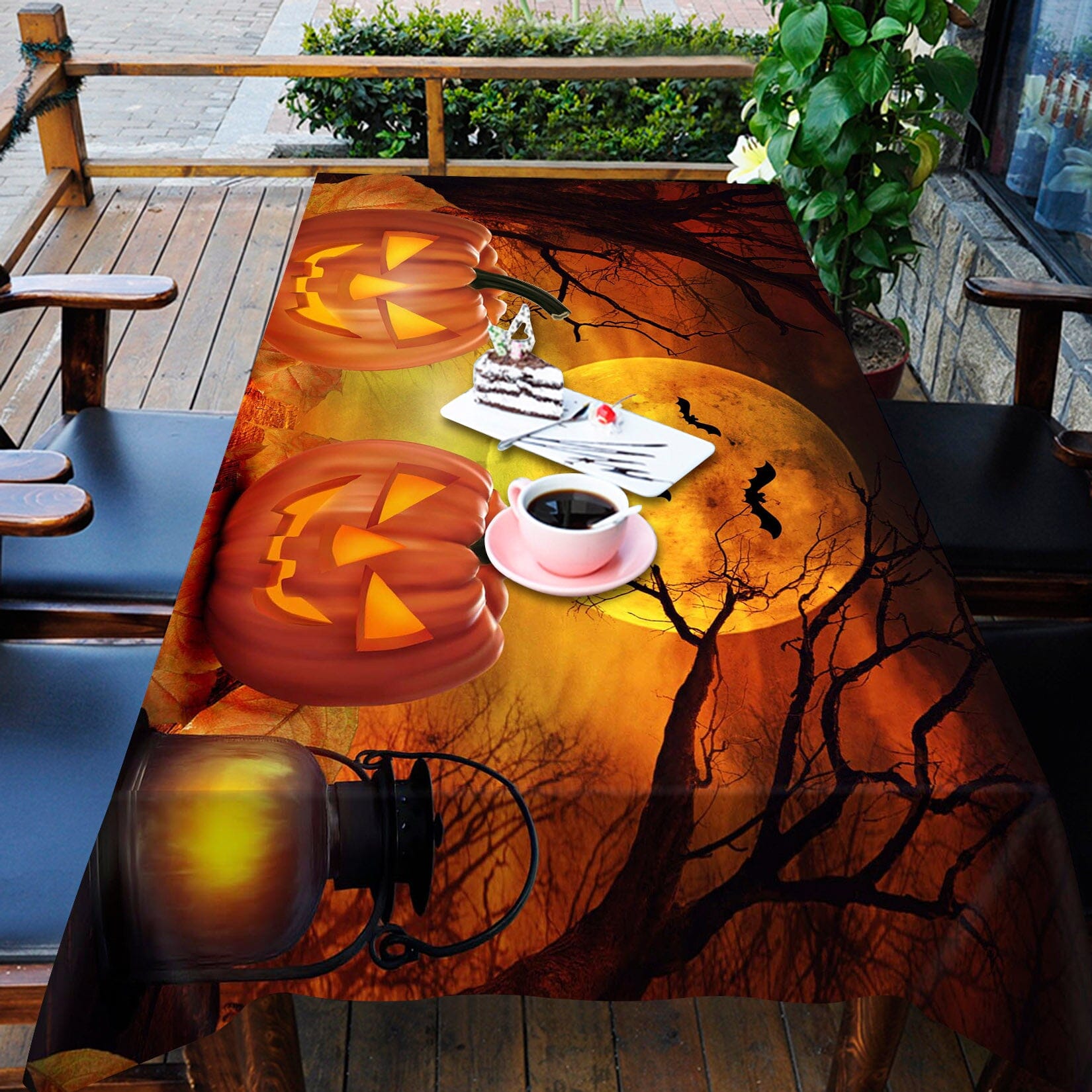 3D Moon Pumpkin Oil Lamp 048 Halloween Tablecloths Wallpaper AJ Wallpaper