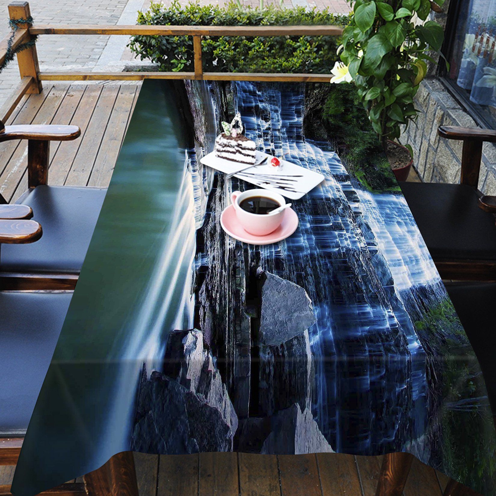 3D Cliff Waterfall 444 Tablecloths Wallpaper AJ Wallpaper