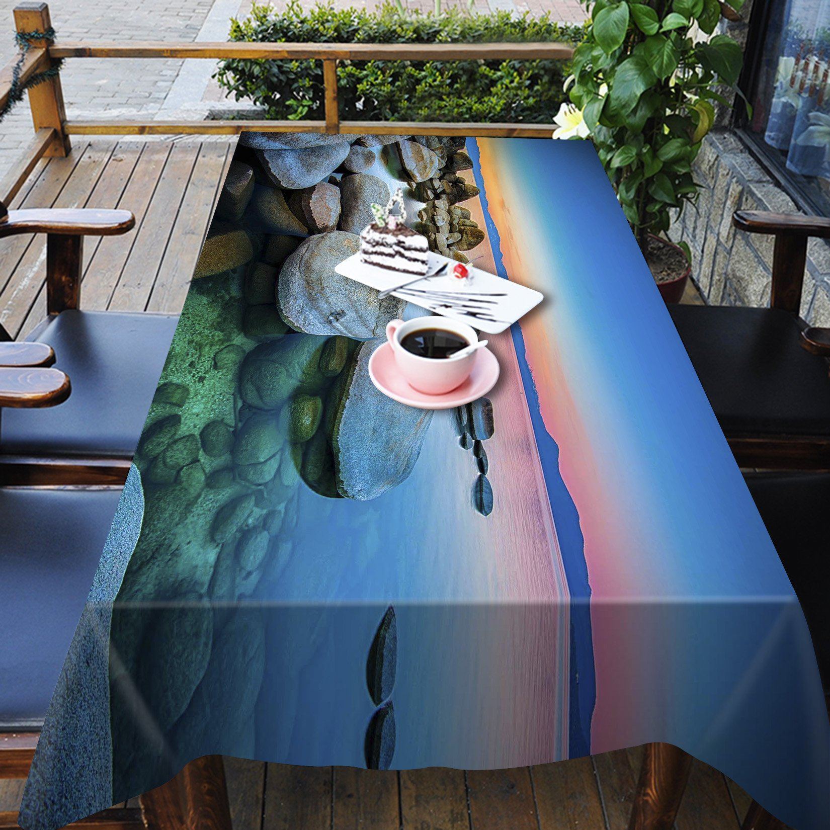 3D Stones Lake Sunset 734 Tablecloths Wallpaper AJ Wallpaper