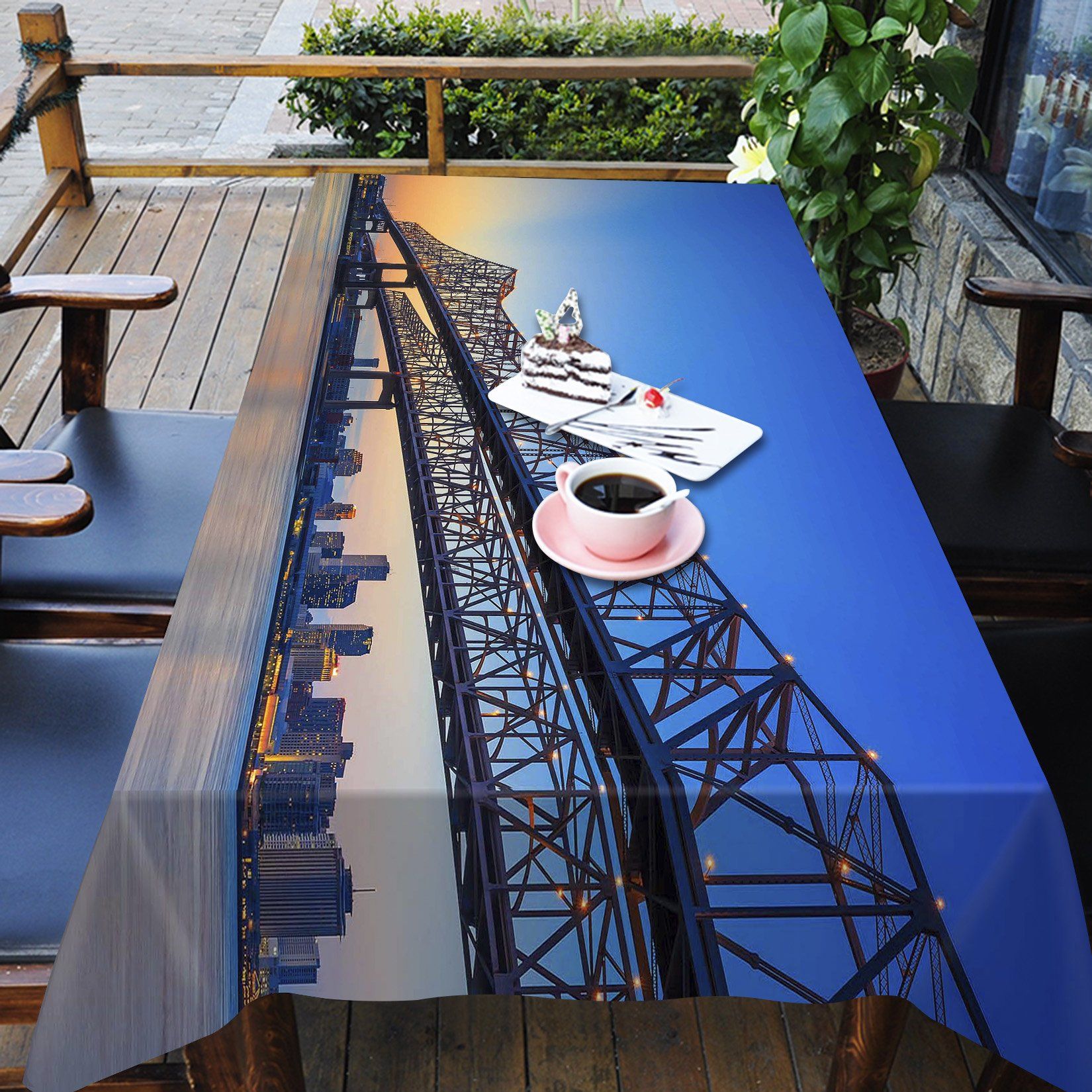 3D Sunset City Bridge 326 Tablecloths Wallpaper AJ Wallpaper