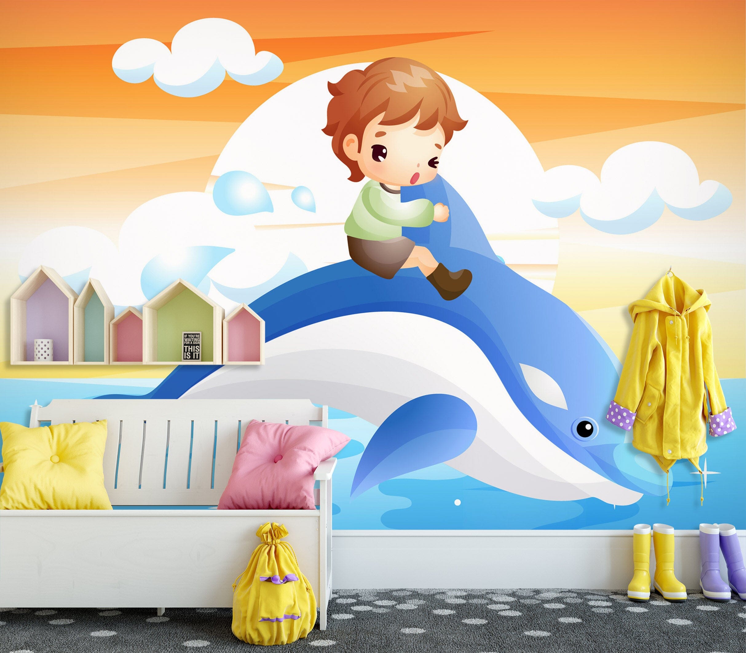3D Dolphin Ride 1667 Wall Murals Wallpaper AJ Wallpaper 2