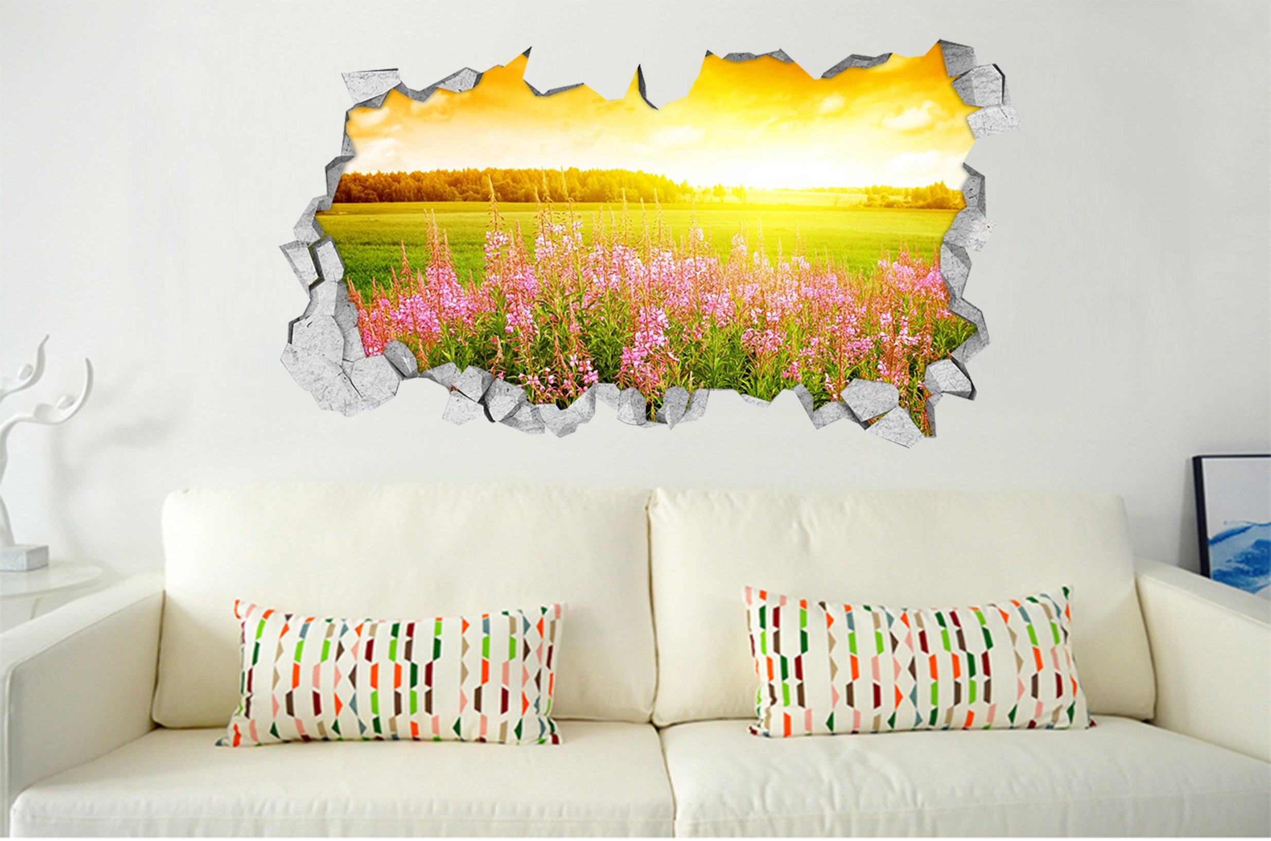 3D Grassland Flowers Sunshine 329 Broken Wall Murals Wallpaper AJ Wallpaper