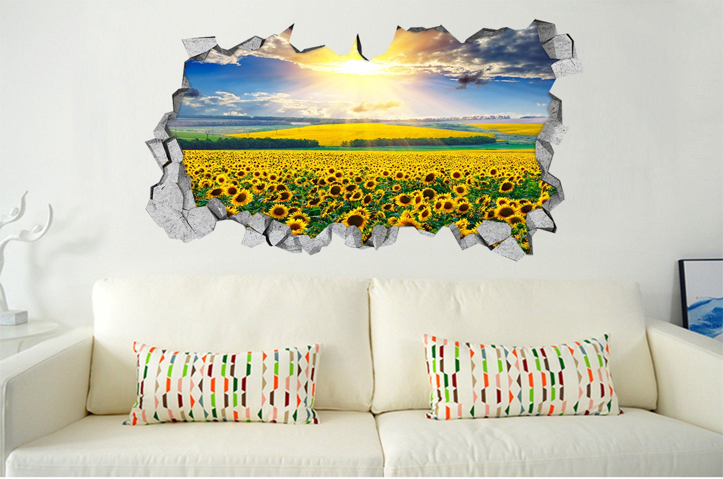 3D Sunflowers Field Sunshine 186 Broken Wall Murals Wallpaper AJ Wallpaper