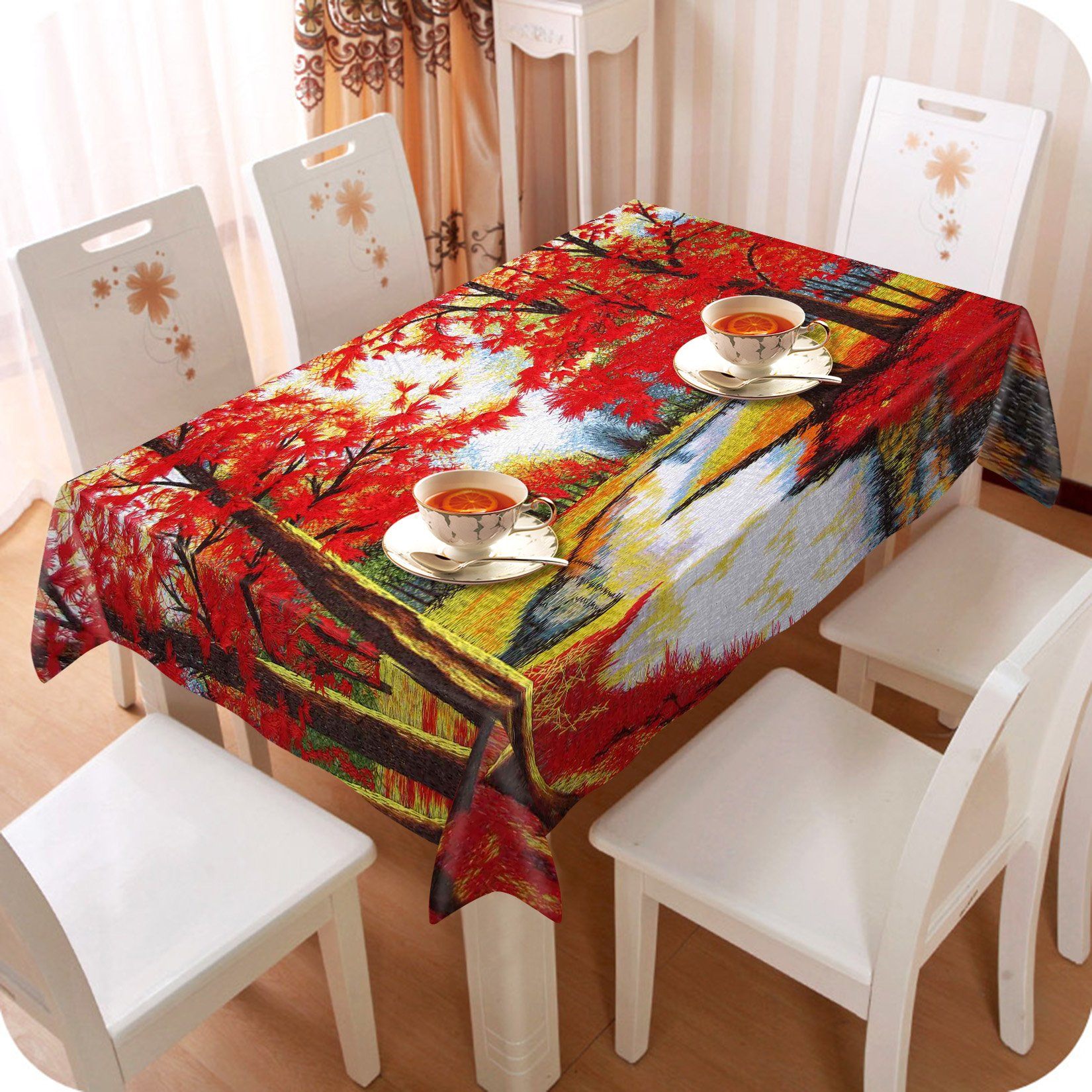 3D River Trees Painting 221 Tablecloths Wallpaper AJ Wallpaper