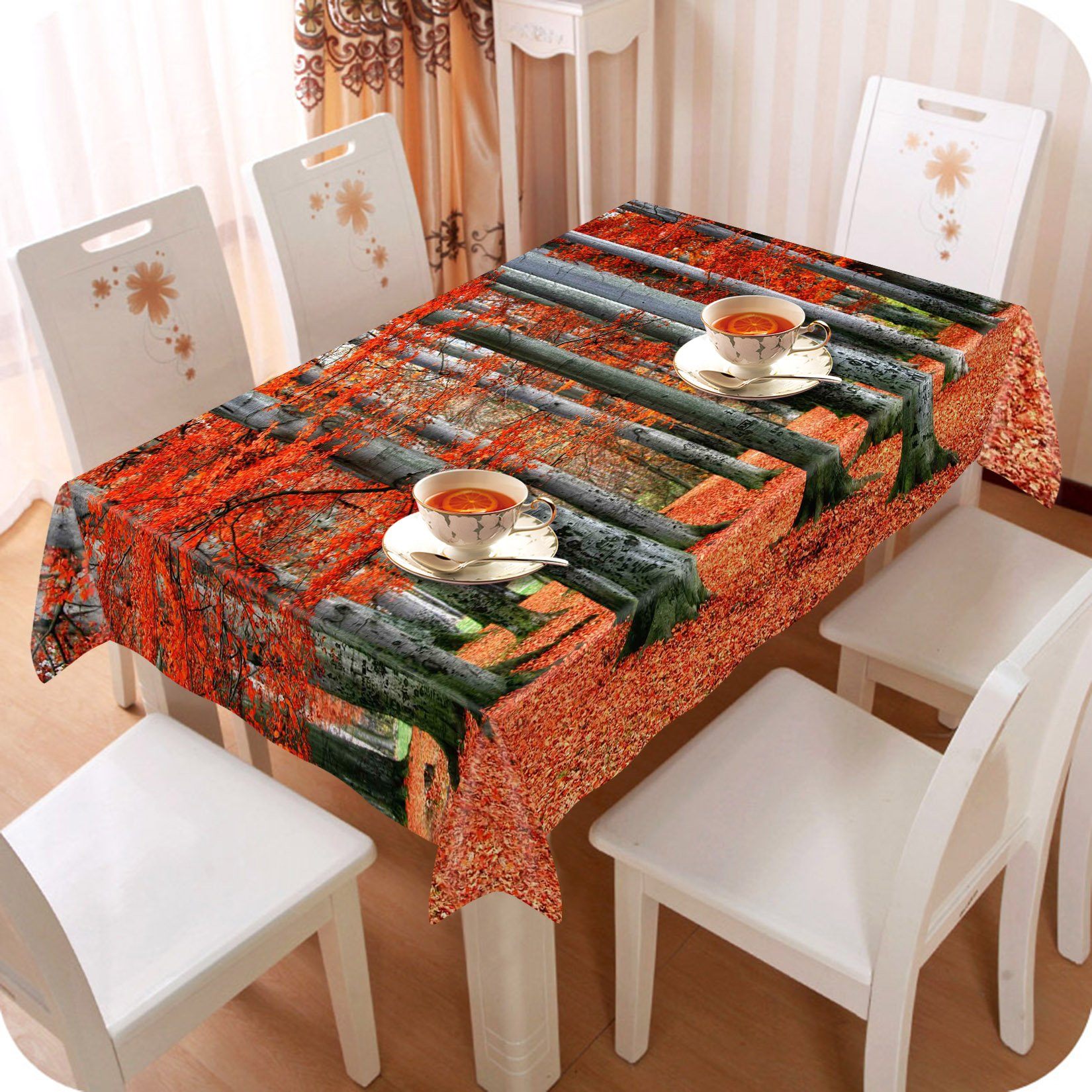 3D Forest Trees Red Leaves 62 Tablecloths Wallpaper AJ Wallpaper