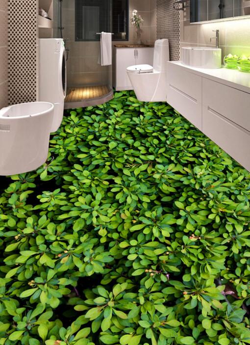 3D Fresh Green Leaves Floor Mural Wallpaper AJ Wallpaper 2