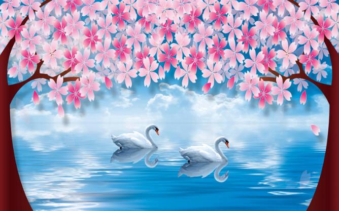 3D Flowers And White Swan 1 Wallpaper AJ Wallpaper 1