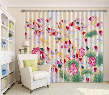 3D Fish Pond Flowers Curtains Drapes Wallpaper AJ Wallpaper 