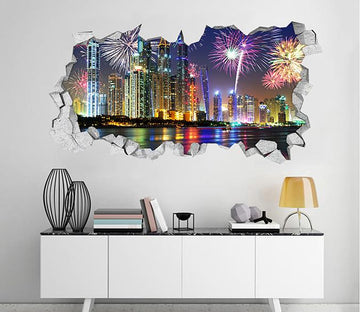 3D Dubai Night Scene 059 Broken Wall Murals Wallpaper AJ Wallpaper 