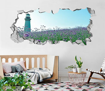 3D Flowers Field Lighthouse 041 Broken Wall Murals Wallpaper AJ Wallpaper 