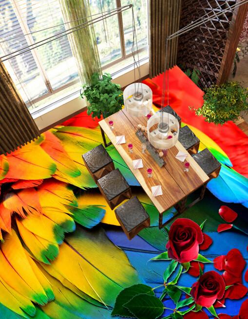 3D Colorful Feathers Floor Mural Wallpaper AJ Wallpaper 2